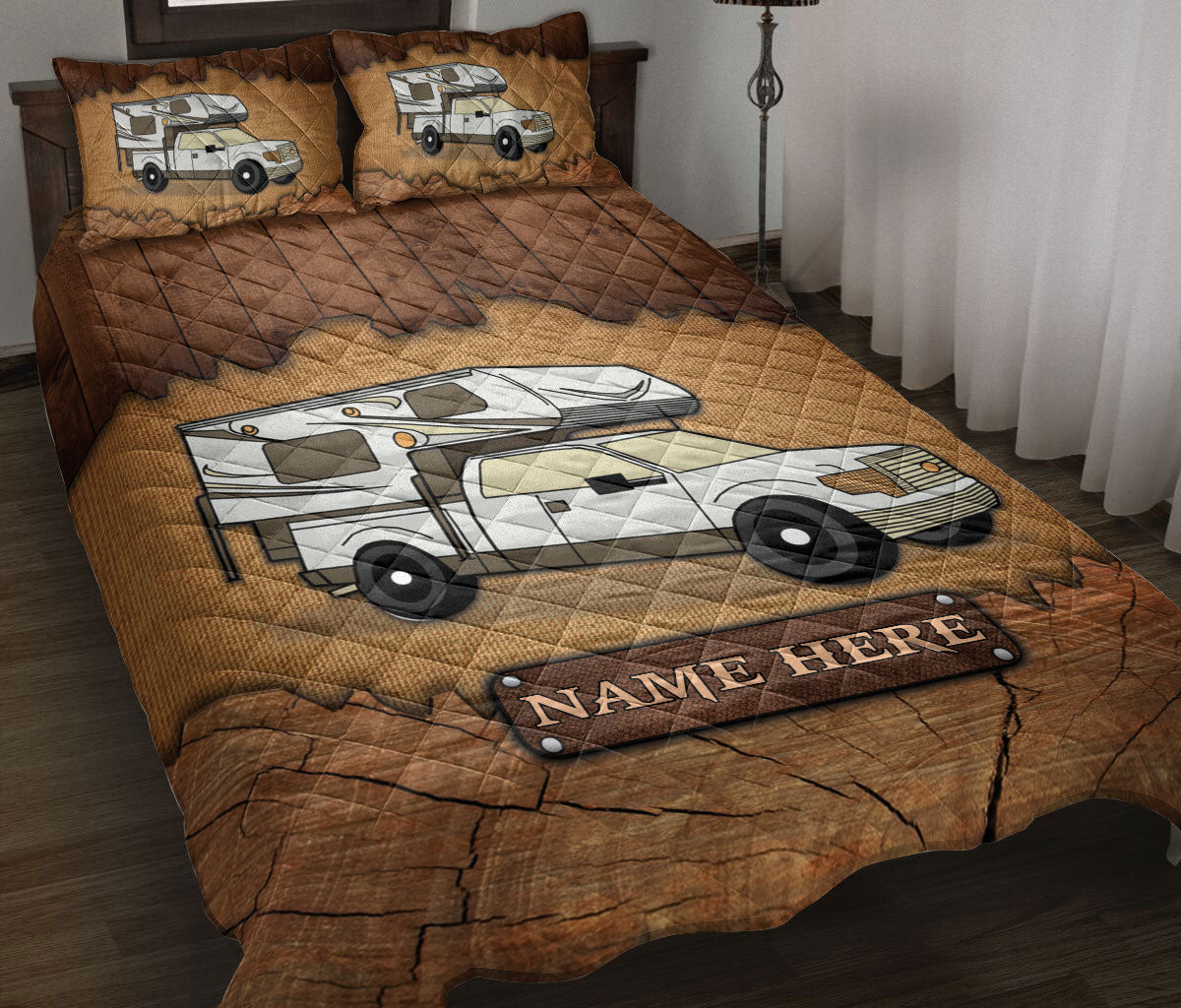 Ohaprints-Quilt-Bed-Set-Pillowcase-Camping-Truck-Camper-Crack-Wood-Custom-Personalized-Name-Blanket-Bedspread-Bedding-3708-Throw (55'' x 60'')