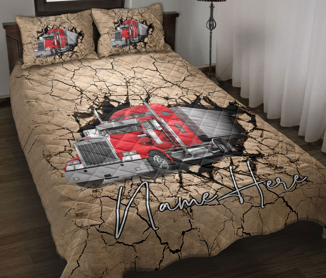 Ohaprints-Quilt-Bed-Set-Pillowcase-Red-Trucker-Truck-Driver-Crack-Earth-Gift-Custom-Personalized-Name-Blanket-Bedspread-Bedding-3590-Throw (55'' x 60'')