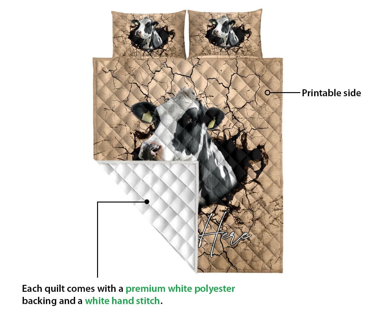 Ohaprints-Quilt-Bed-Set-Pillowcase-Cow-Farm-Animal-Crack-Earth-Unique-Gifts-Custom-Personalized-Name-Blanket-Bedspread-Bedding-3718-Queen (80'' x 90'')