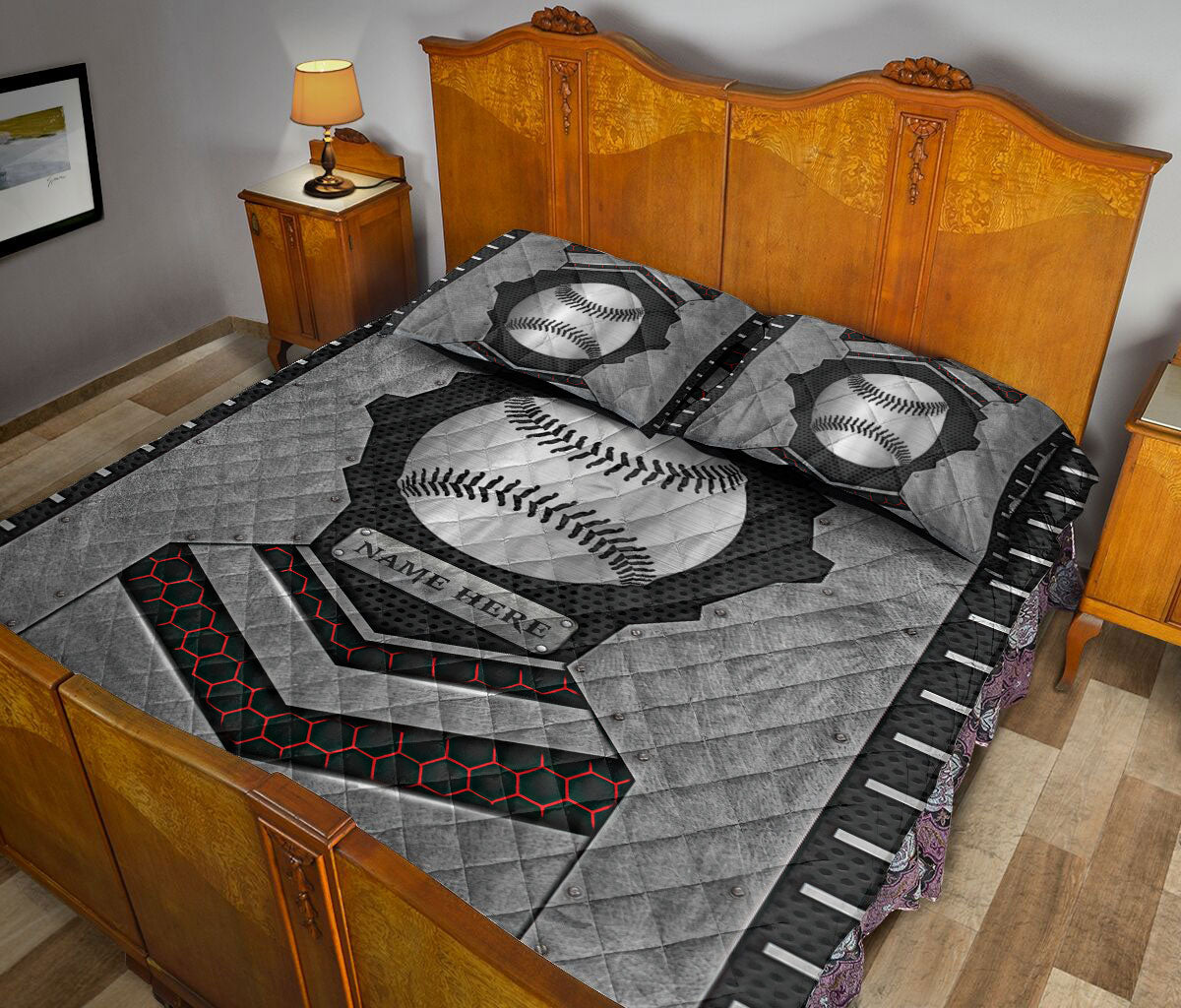 Ohaprints-Quilt-Bed-Set-Pillowcase-Baseball-Ball-Carbon-Stone-Metal-Silver-Custom-Personalized-Name-Blanket-Bedspread-Bedding-3210-King (90'' x 100'')