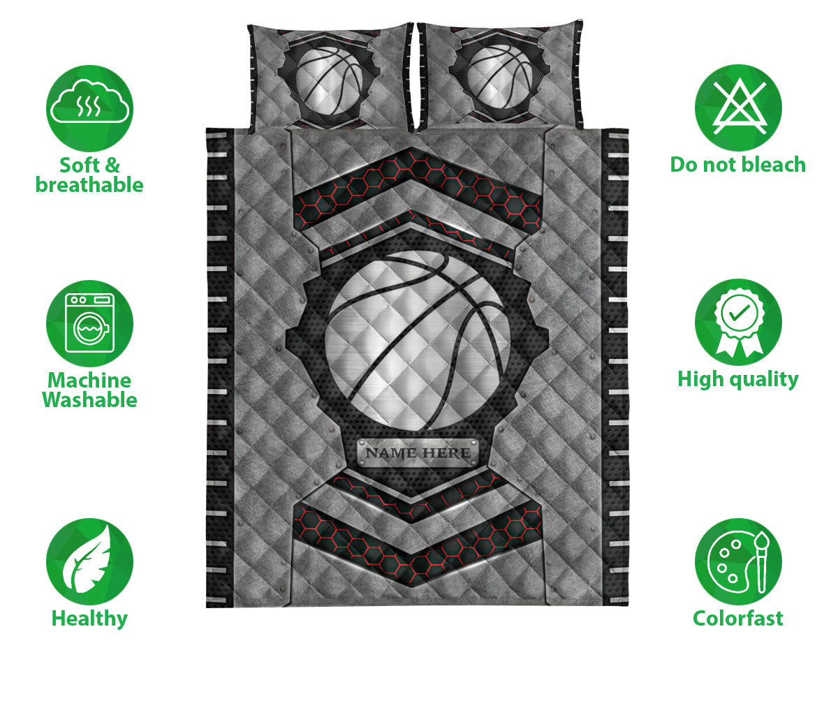 Ohaprints-Quilt-Bed-Set-Pillowcase-Basketball-Carbon-Stone-Metal-Silver-Custom-Personalized-Name-Blanket-Bedspread-Bedding-3407-Double (70'' x 80'')