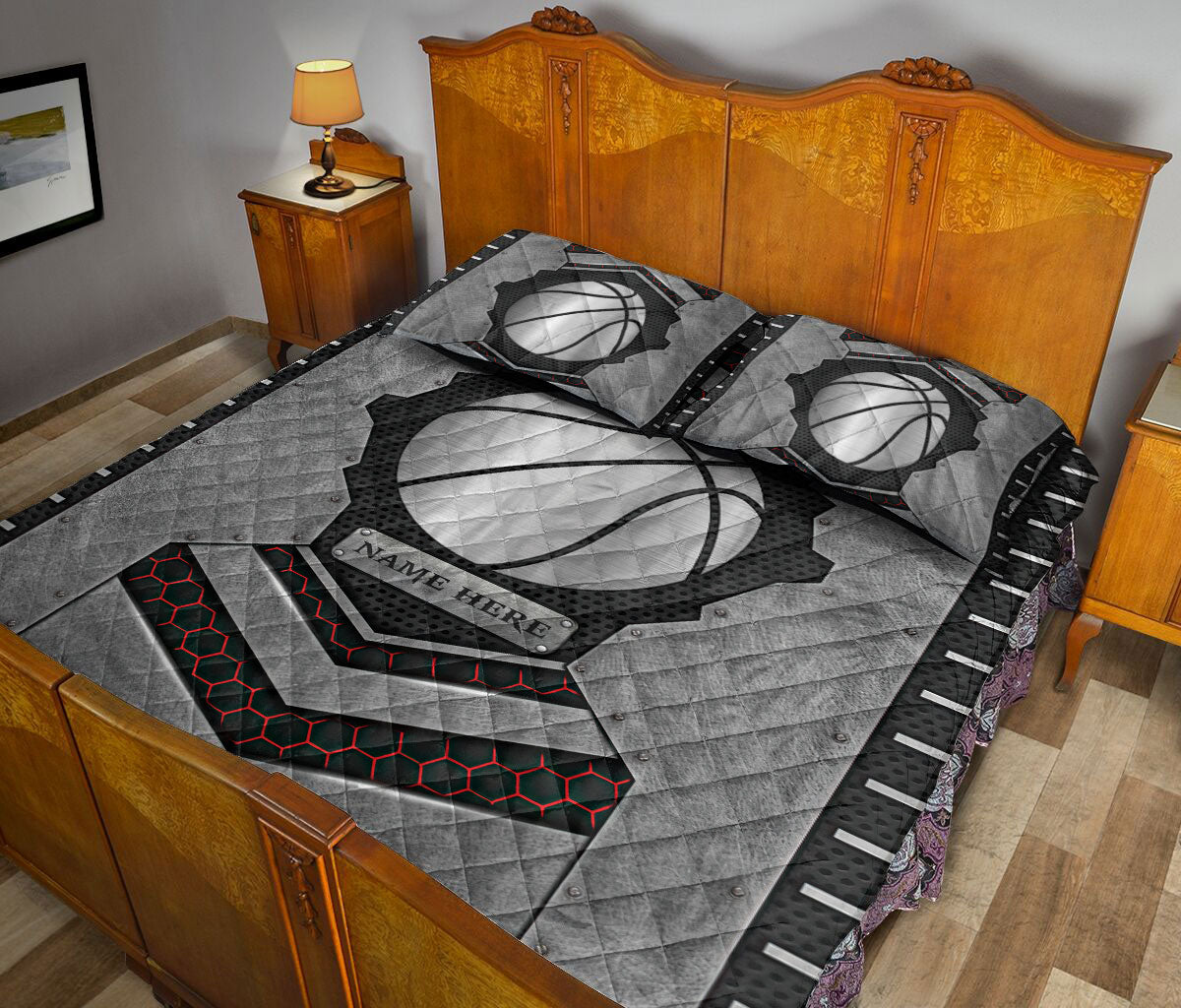 Ohaprints-Quilt-Bed-Set-Pillowcase-Basketball-Carbon-Stone-Metal-Silver-Custom-Personalized-Name-Blanket-Bedspread-Bedding-3407-King (90'' x 100'')