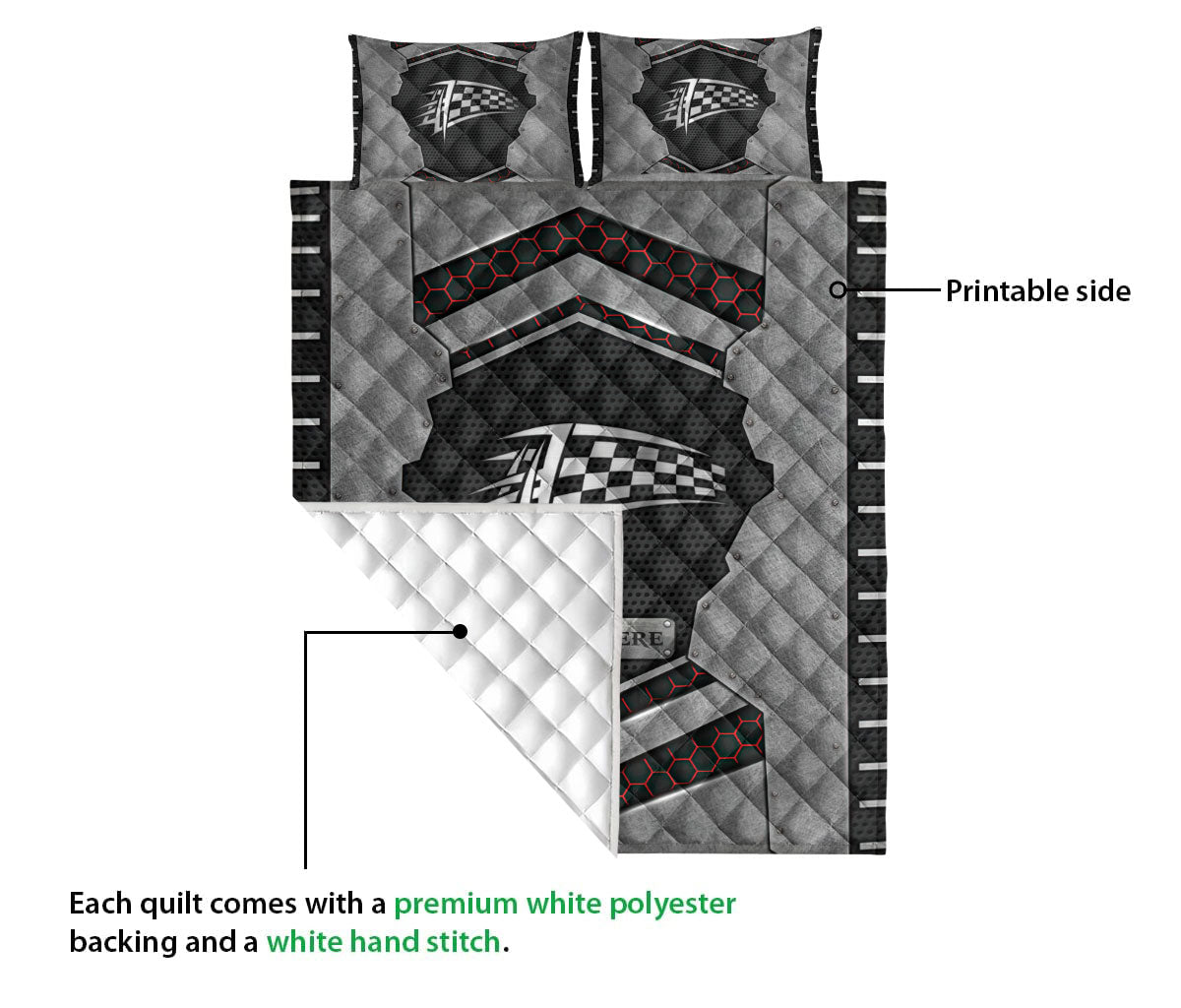 Ohaprints-Quilt-Bed-Set-Pillowcase-Racing-Checkered-Flag-Carbon-Metal-Silver-Custom-Personalized-Name-Blanket-Bedspread-Bedding-3353-Queen (80'' x 90'')