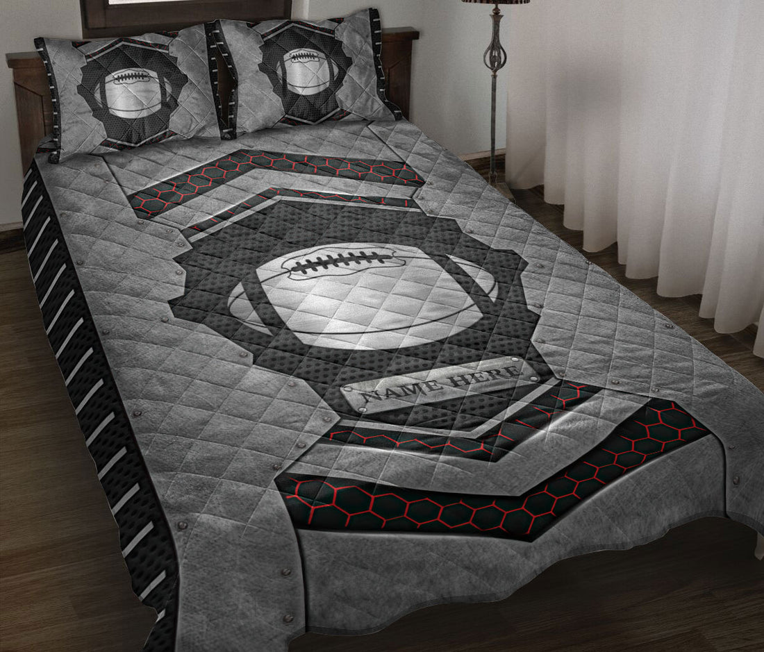 Ohaprints-Quilt-Bed-Set-Pillowcase-American-Football-Carbon-Stone-Metal-Silver-Custom-Personalized-Name-Blanket-Bedspread-Bedding-3150-Throw (55'' x 60'')