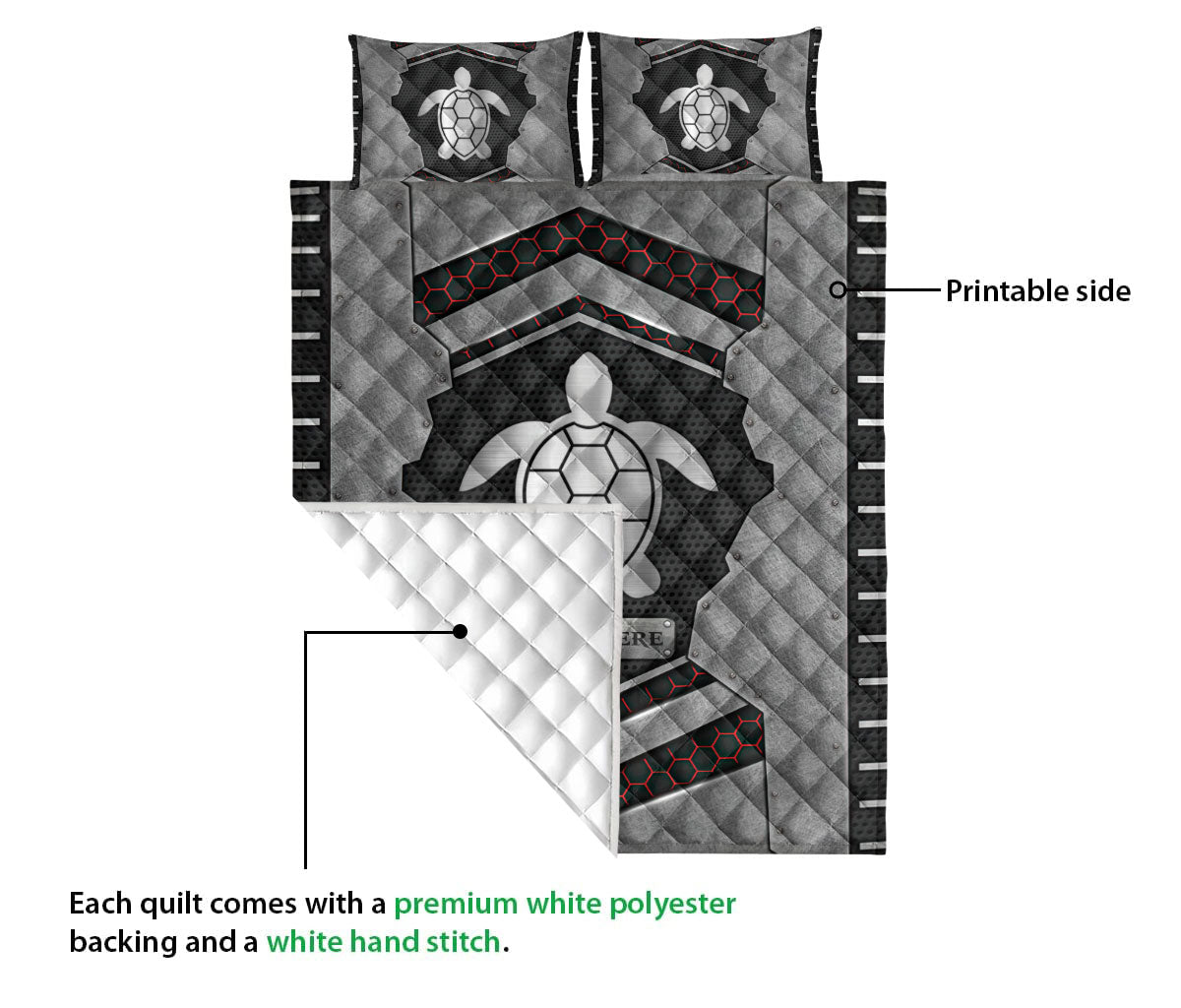 Ohaprints-Quilt-Bed-Set-Pillowcase-Turtle-Carbon-Stone-Metal-Silver-Custom-Personalized-Name-Blanket-Bedspread-Bedding-3678-Queen (80'' x 90'')