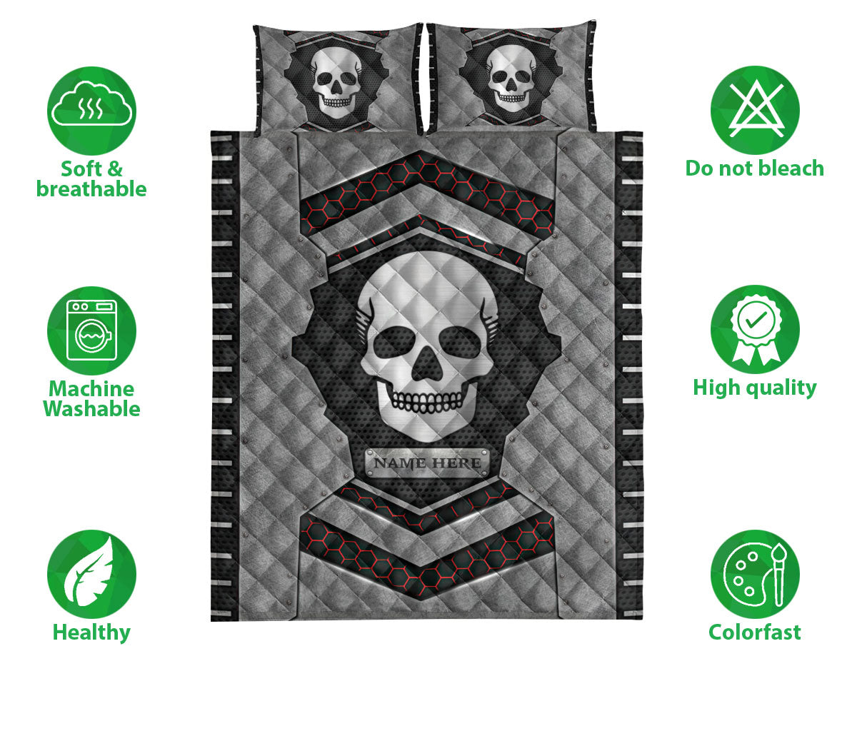 Ohaprints-Quilt-Bed-Set-Pillowcase-Skull-Carbon-Stone-Metal-Silver-Custom-Personalized-Name-Blanket-Bedspread-Bedding-3689-Double (70'' x 80'')