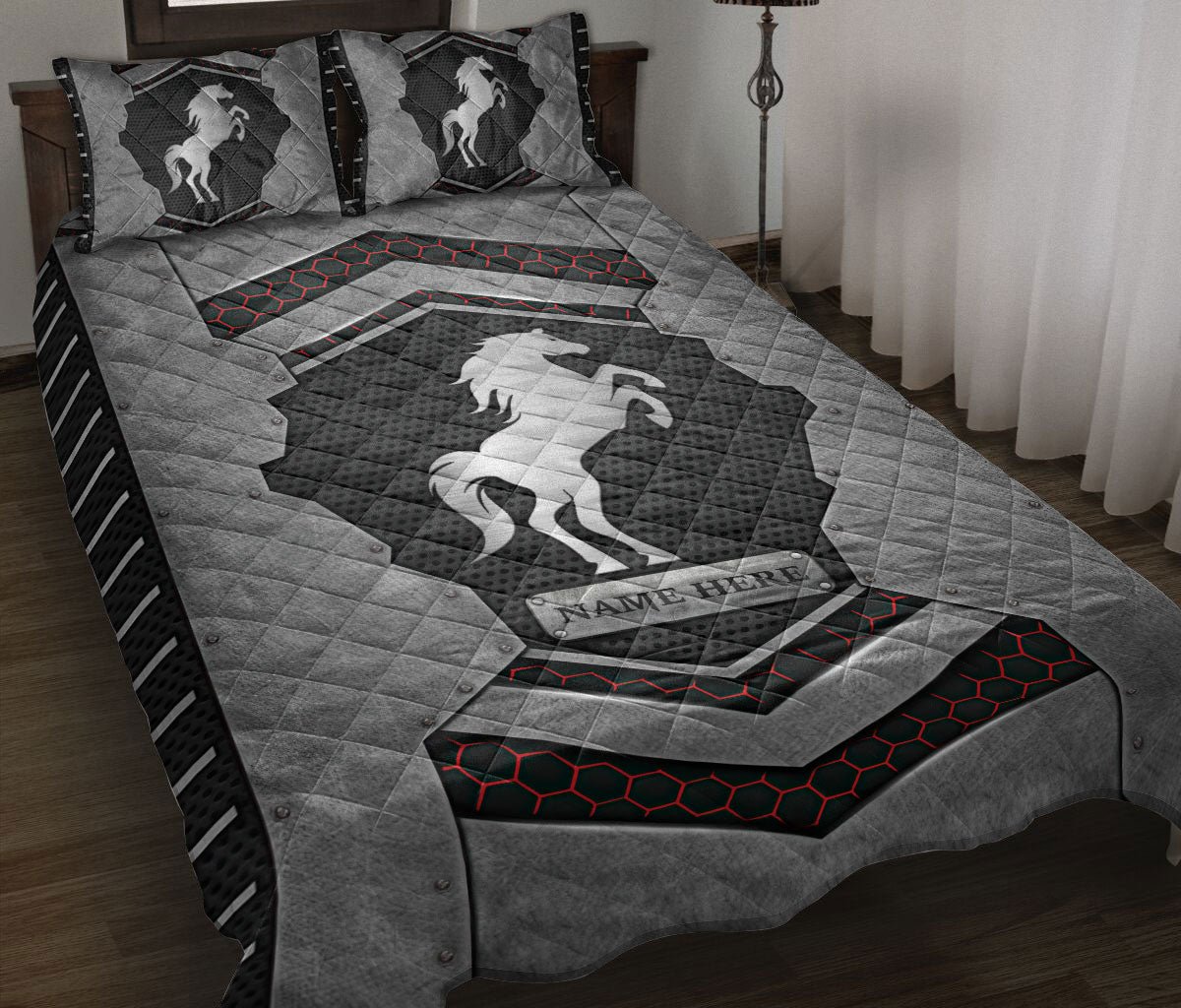 Ohaprints-Quilt-Bed-Set-Pillowcase-Horse-Carbon-Stone-Metal-Silver-Custom-Personalized-Name-Blanket-Bedspread-Bedding-3624-Throw (55'' x 60'')