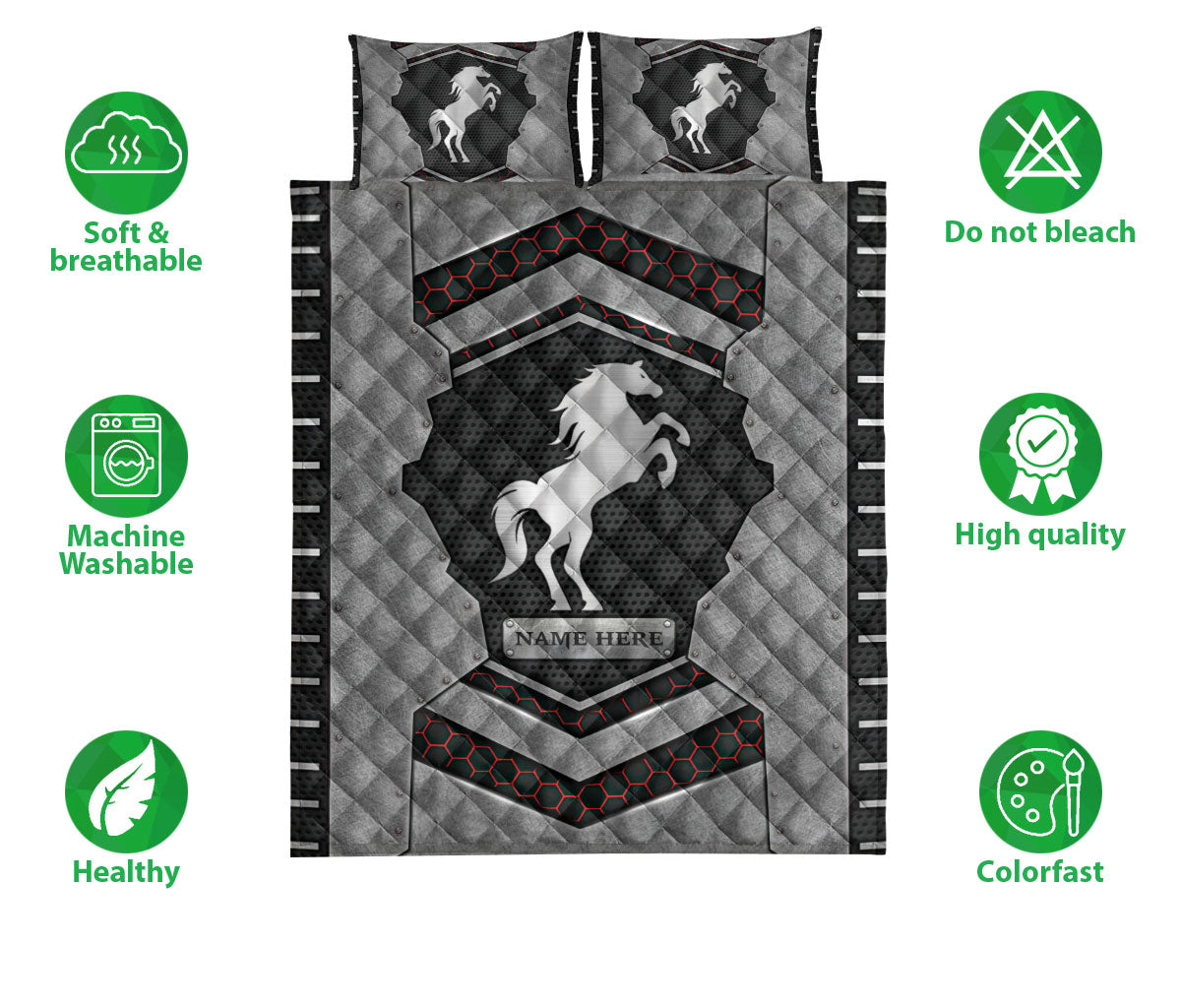 Ohaprints-Quilt-Bed-Set-Pillowcase-Horse-Carbon-Stone-Metal-Silver-Custom-Personalized-Name-Blanket-Bedspread-Bedding-3624-Double (70'' x 80'')