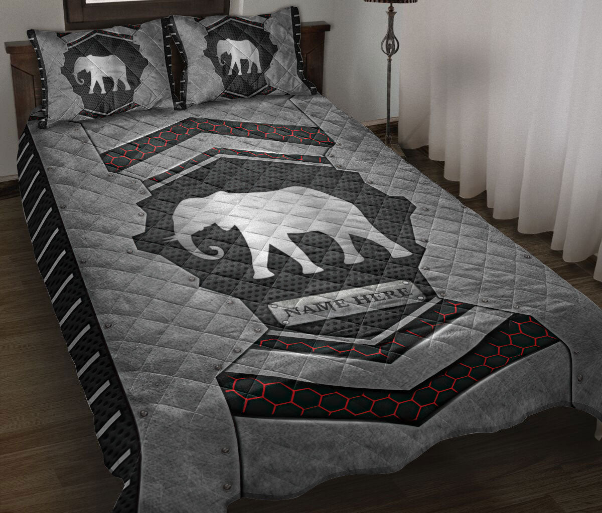 Ohaprints-Quilt-Bed-Set-Pillowcase-Elephant-Carbon-Stone-Metal-Silver-Custom-Personalized-Name-Blanket-Bedspread-Bedding-3673-Throw (55'' x 60'')