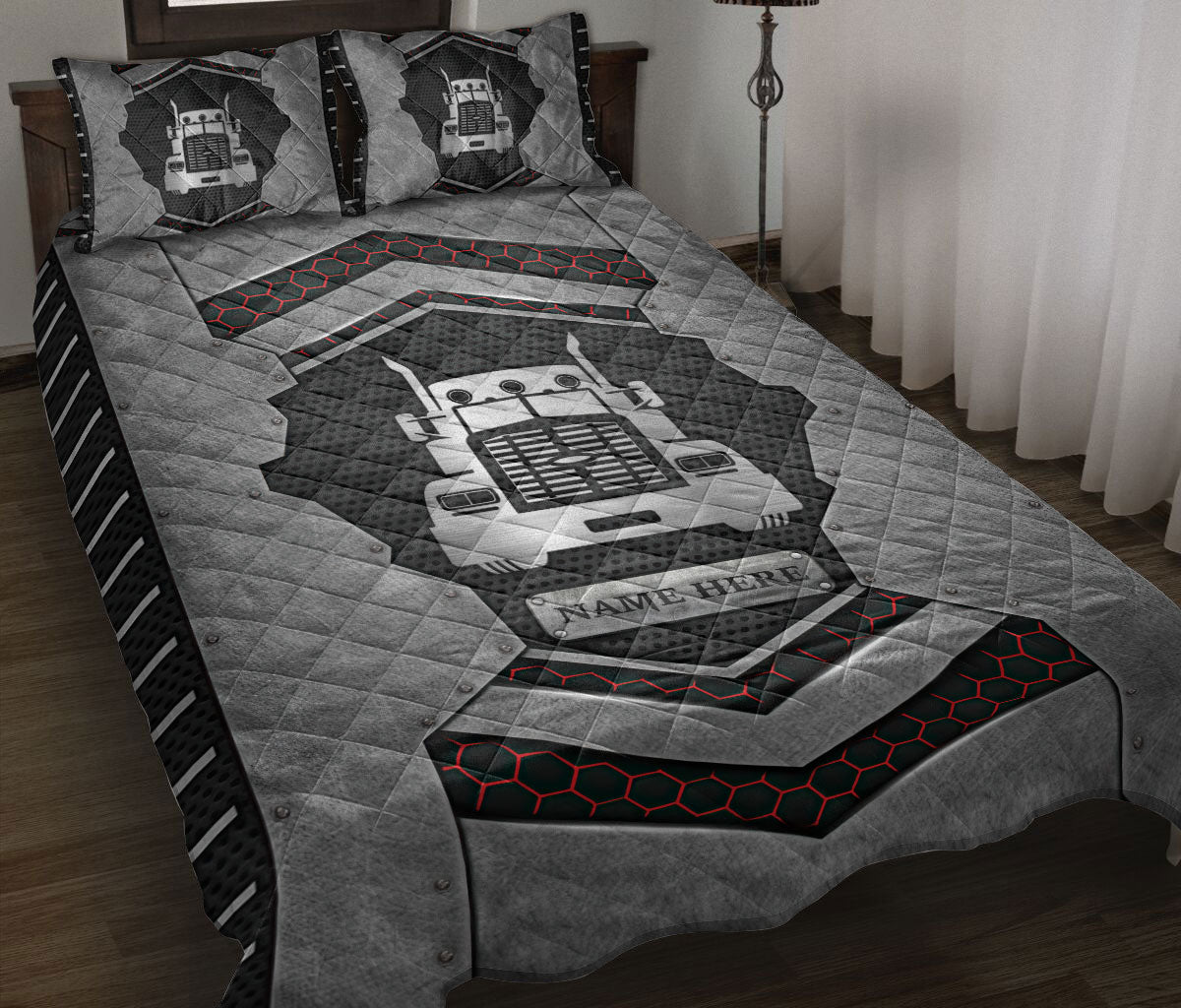 Ohaprints-Quilt-Bed-Set-Pillowcase-Truck-Trucker-Carbon-Stone-Metal-Silver-Custom-Personalized-Name-Blanket-Bedspread-Bedding-3561-Throw (55'' x 60'')