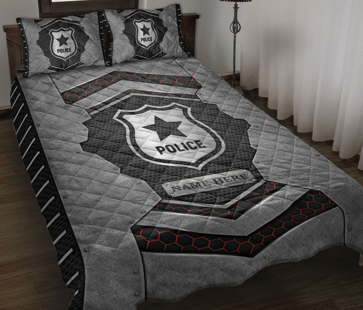 Ohaprints-Quilt-Bed-Set-Pillowcase-Police-Carbon-Stone-Metal-Silver-Custom-Personalized-Name-Blanket-Bedspread-Bedding-3616-Throw (55'' x 60'')