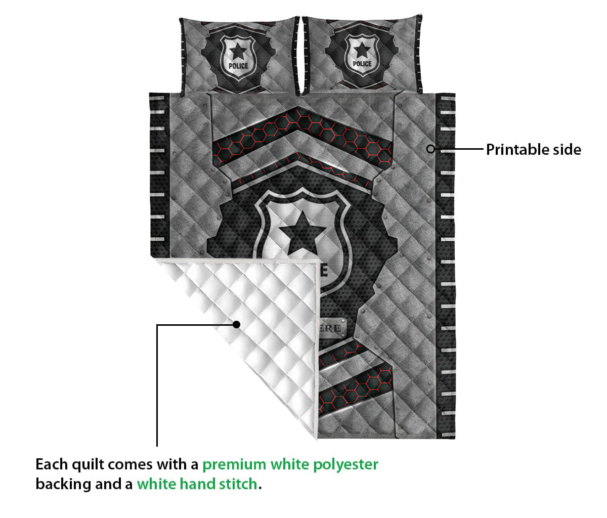 Ohaprints-Quilt-Bed-Set-Pillowcase-Police-Carbon-Stone-Metal-Silver-Custom-Personalized-Name-Blanket-Bedspread-Bedding-3616-Queen (80'' x 90'')