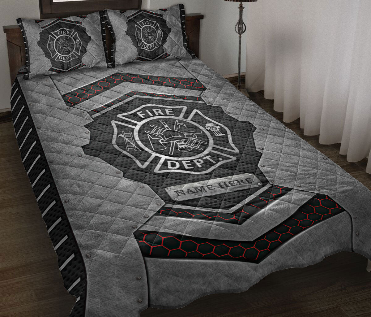 Ohaprints-Quilt-Bed-Set-Pillowcase-Firefighter-Carbon-Stone-Metal-Silver-Custom-Personalized-Name-Blanket-Bedspread-Bedding-3745-Throw (55'' x 60'')