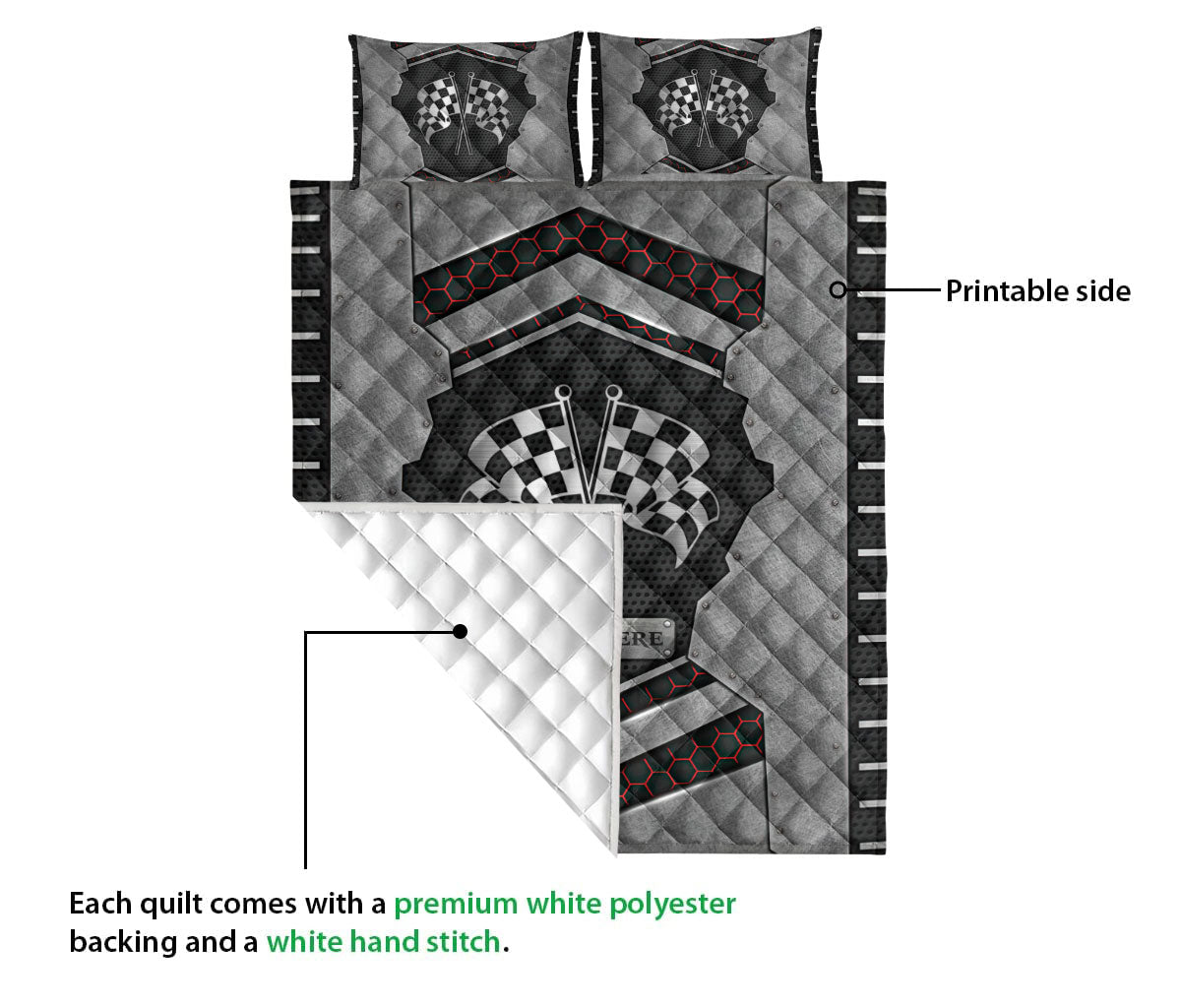 Ohaprints-Quilt-Bed-Set-Pillowcase-Racing-Checkered-Carbon-Stone-Metal-Silver-Custom-Personalized-Name-Blanket-Bedspread-Bedding-3354-Queen (80'' x 90'')