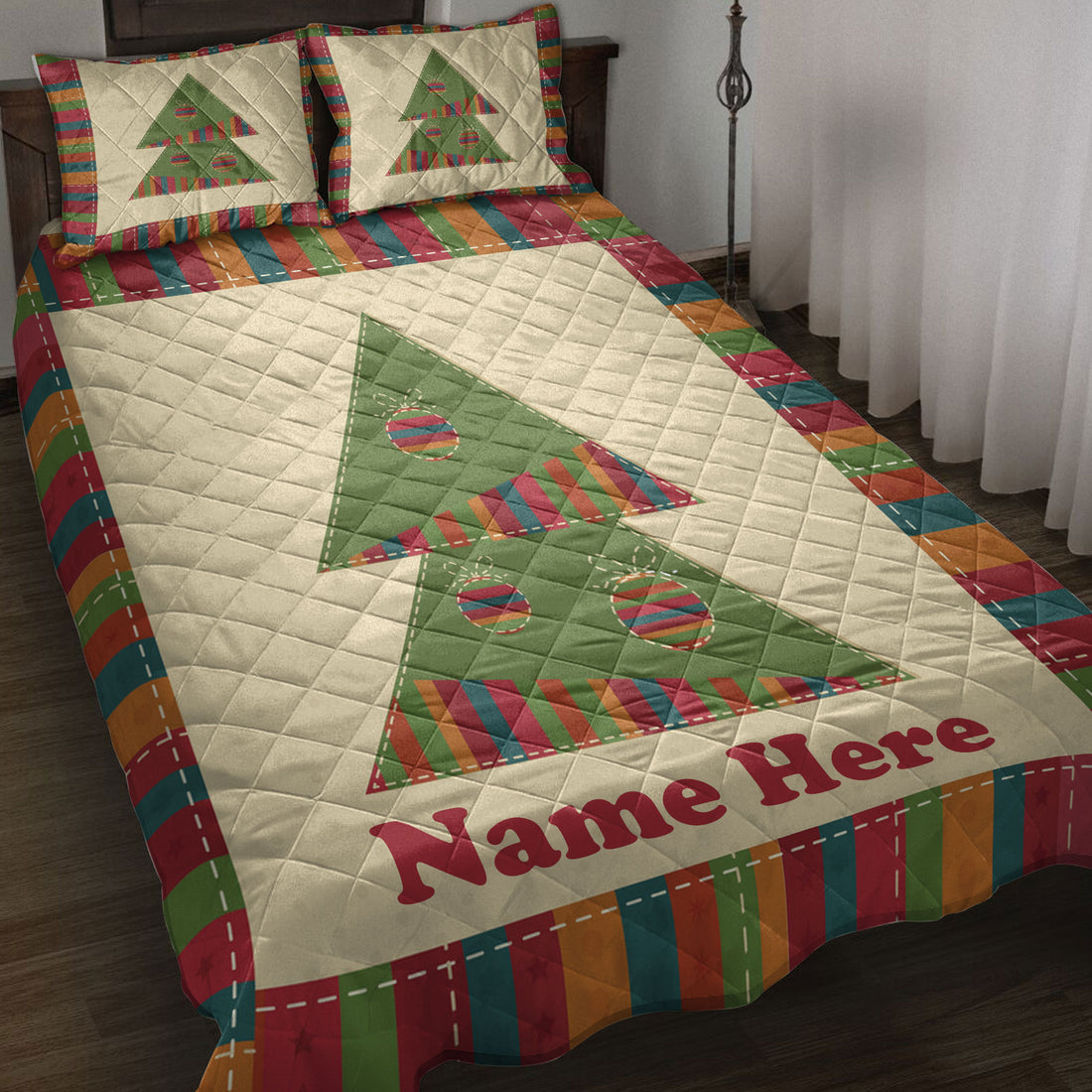 Ohaprints-Quilt-Bed-Set-Pillowcase-Christmas-Tree-Vintage-Greeting-Unique-Gift-Custom-Personalized-Name-Blanket-Bedspread-Bedding-3908-Throw (55'' x 60'')