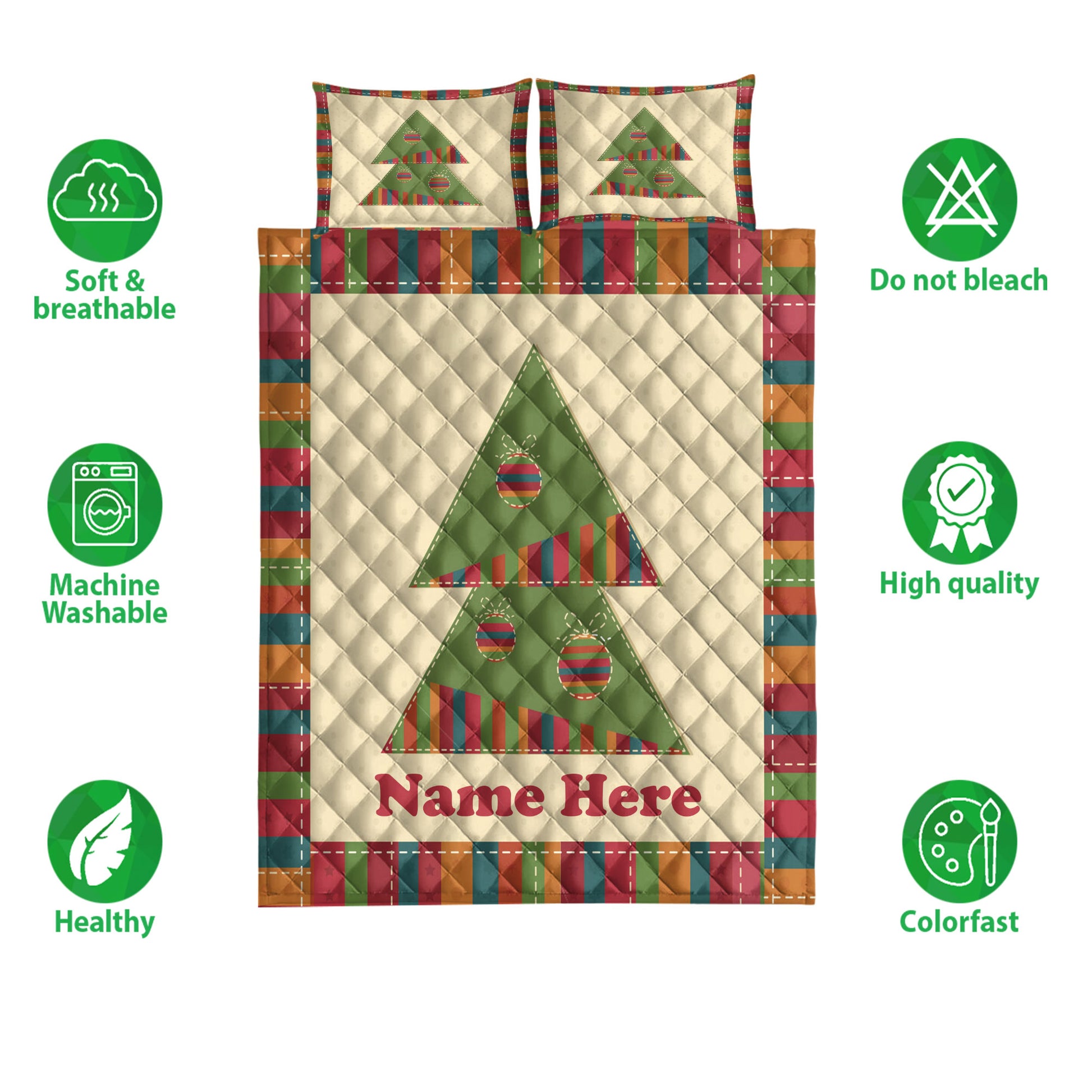 Ohaprints-Quilt-Bed-Set-Pillowcase-Christmas-Tree-Vintage-Greeting-Unique-Gift-Custom-Personalized-Name-Blanket-Bedspread-Bedding-3908-Double (70'' x 80'')