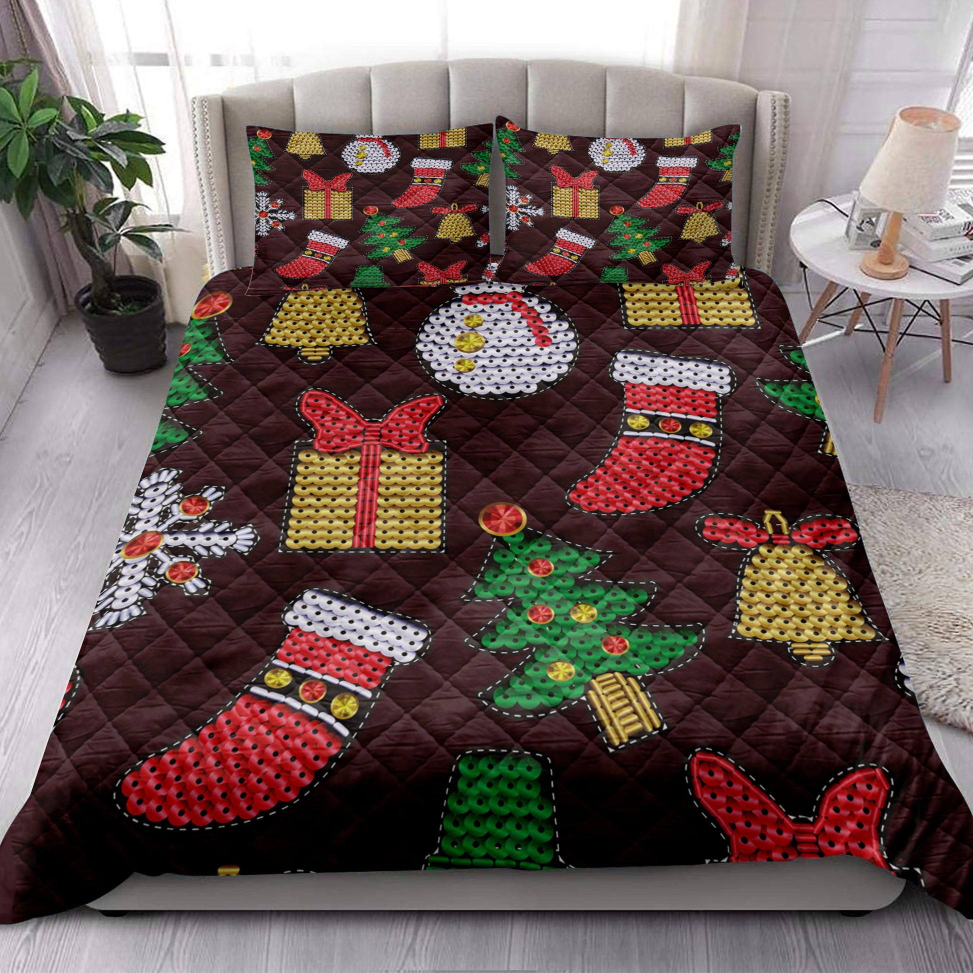 Ohaprints-Quilt-Bed-Set-Pillowcase-Christmas-Patch-With-Sequins-Xmas-Holiday-Unique-Gifts-Blanket-Bedspread-Bedding-3910-King (90'' x 100'')