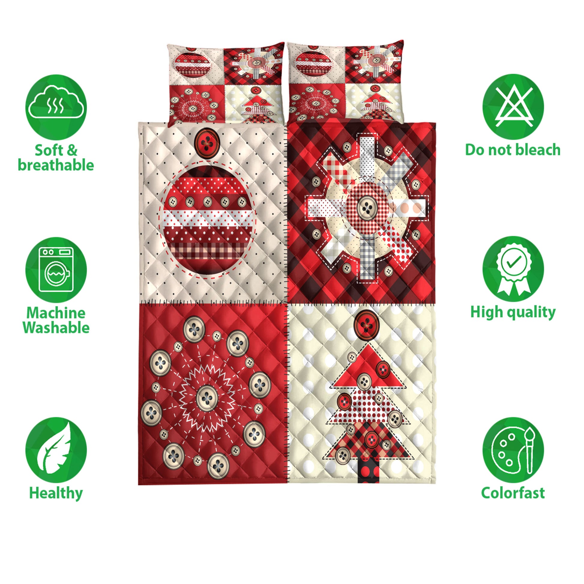 Ohaprints-Quilt-Bed-Set-Pillowcase-Christmas-Patchwok-Red-Plaid-Pattern-Xmas-Holiday-Unique-Gifts-Blanket-Bedspread-Bedding-3913-Double (70'' x 80'')