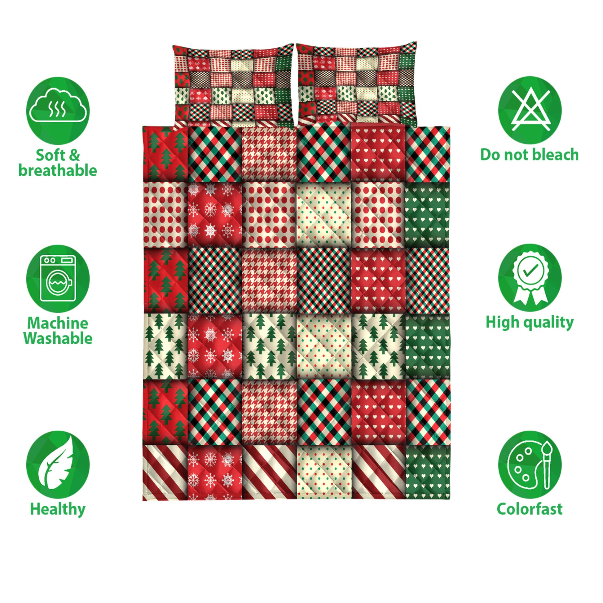 Ohaprints-Quilt-Bed-Set-Pillowcase-Christmas-Seamless-Patchwork-Pattern-Plaid-Xmas-Holiday-Unique-Gifts-Blanket-Bedspread-Bedding-3914-Double (70'' x 80'')