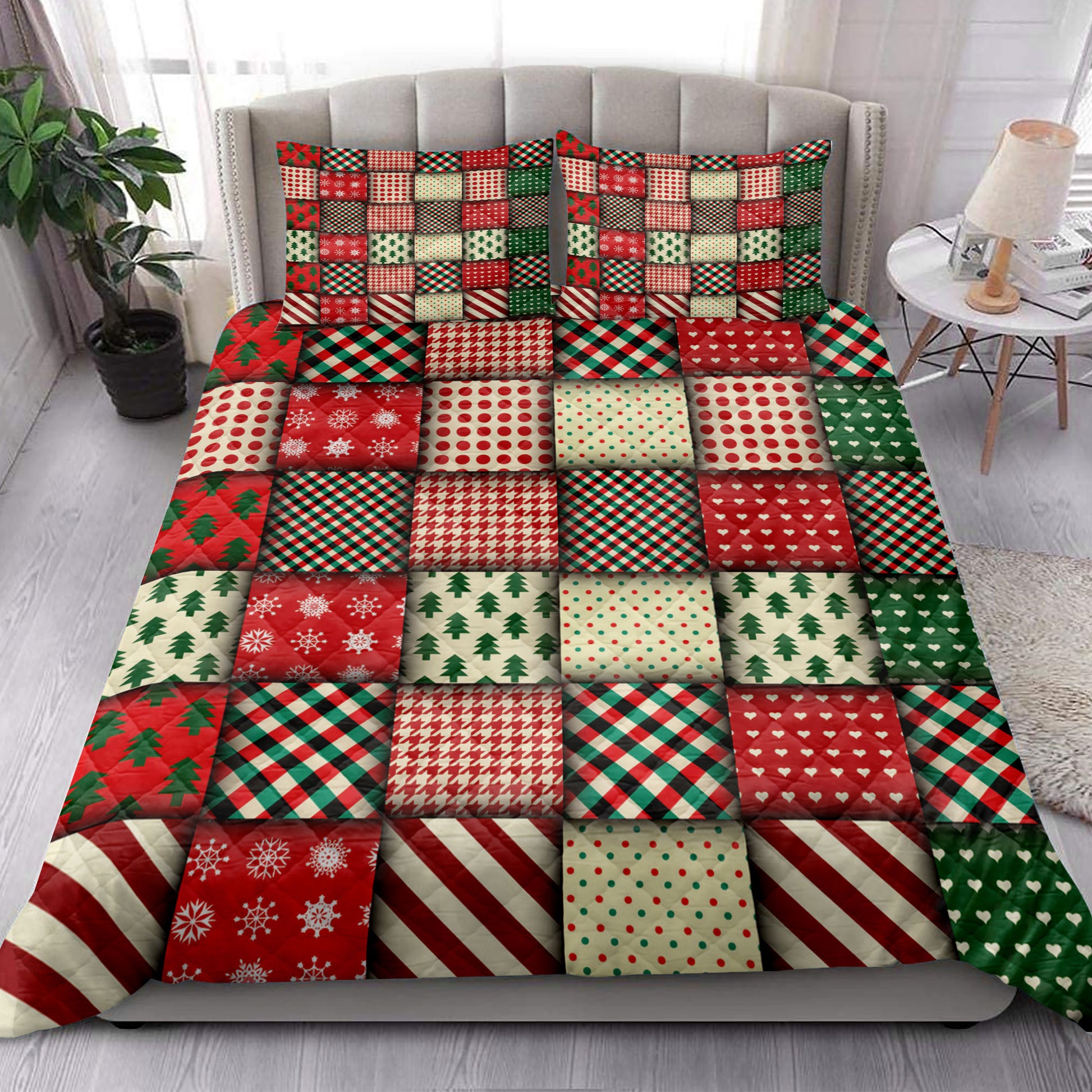 Ohaprints-Quilt-Bed-Set-Pillowcase-Christmas-Seamless-Patchwork-Pattern-Plaid-Xmas-Holiday-Unique-Gifts-Blanket-Bedspread-Bedding-3914-King (90'' x 100'')