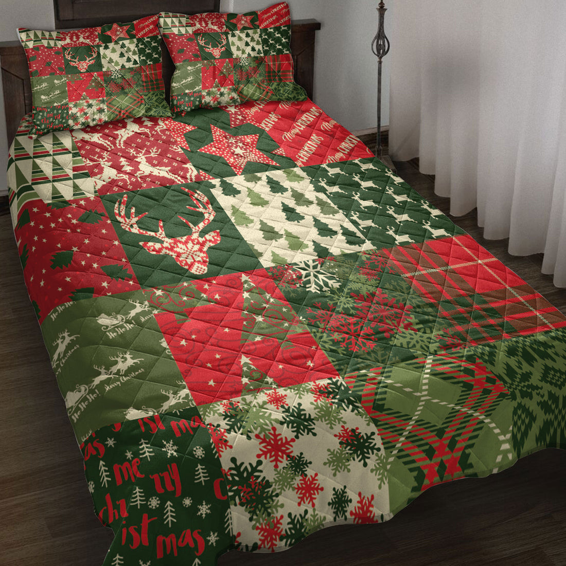 Ohaprints-Quilt-Bed-Set-Pillowcase-Christmas-Tree-Snowflake-Santa-Claus-Patchwork-Xmas-Holiday-Gift-Blanket-Bedspread-Bedding-3915-Throw (55'' x 60'')