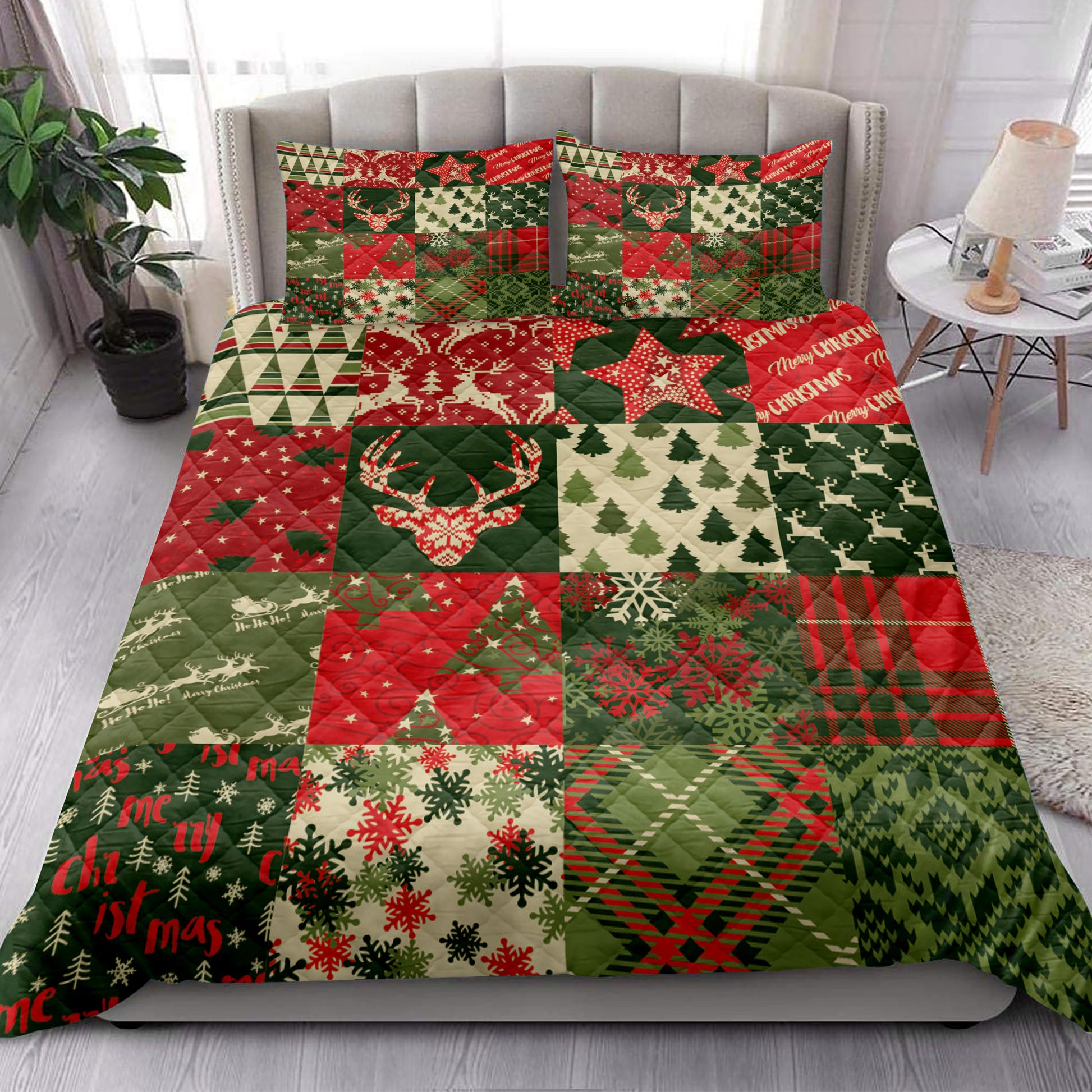 Ohaprints-Quilt-Bed-Set-Pillowcase-Christmas-Tree-Snowflake-Santa-Claus-Patchwork-Xmas-Holiday-Gift-Blanket-Bedspread-Bedding-3915-King (90'' x 100'')