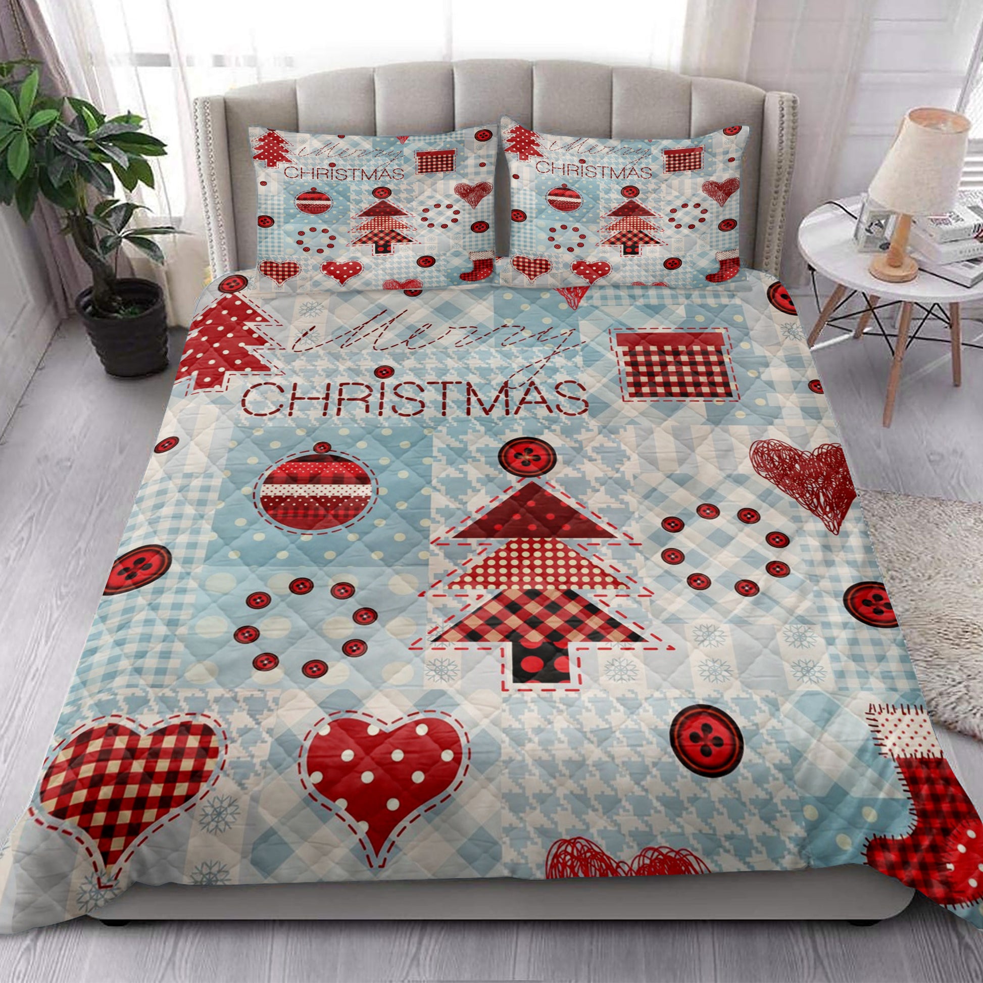 Ohaprints-Quilt-Bed-Set-Pillowcase-Merry-Christmas-Snowflake-Heart-Red-Pattern-Xmas-Holiday-Gift-Blanket-Bedspread-Bedding-3916-King (90'' x 100'')