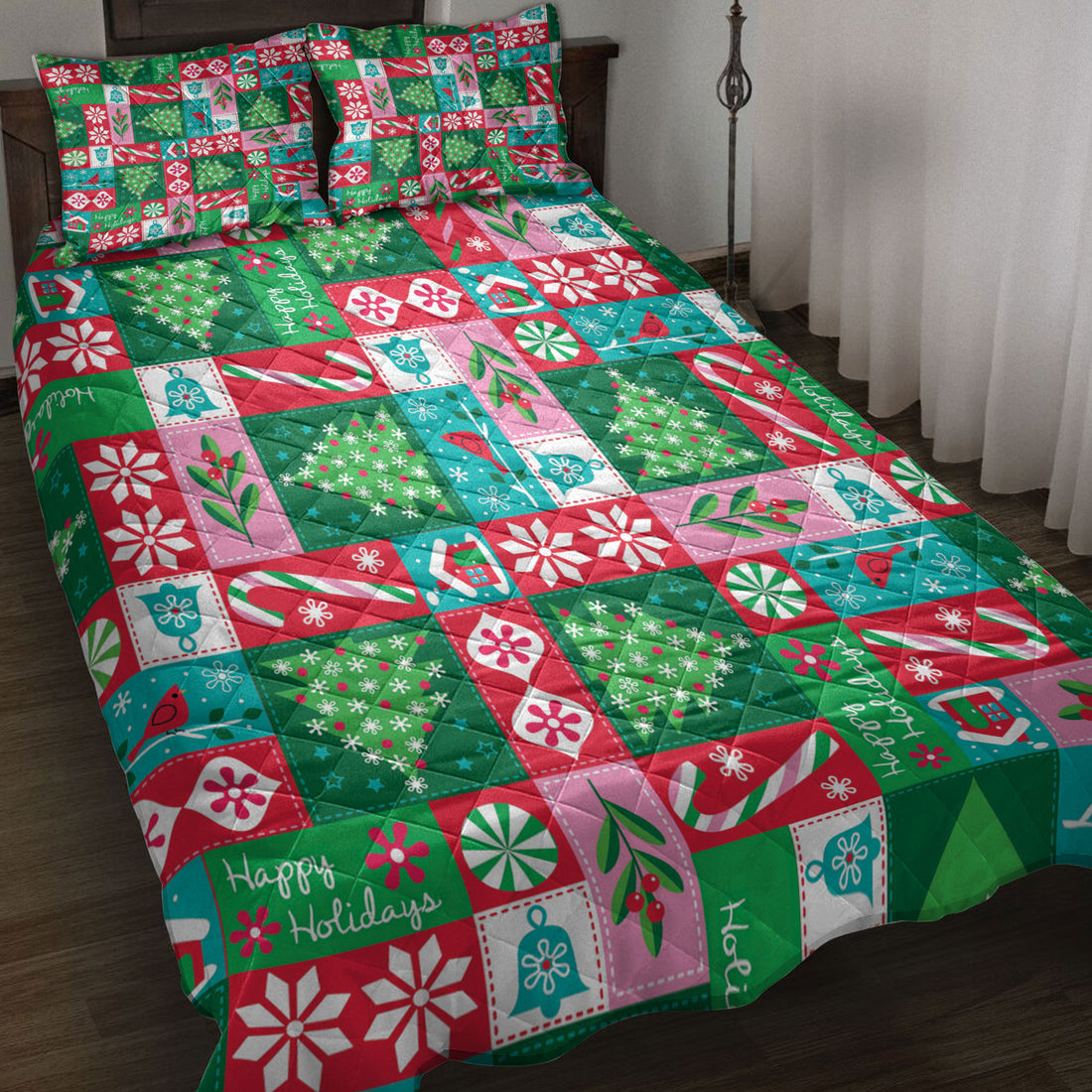 Ohaprints-Quilt-Bed-Set-Pillowcase-Christmas-Tree-Candy-Snowflake-Patchwork-Xmas-Holiday-Unique-Gifts-Blanket-Bedspread-Bedding-3917-Throw (55'' x 60'')