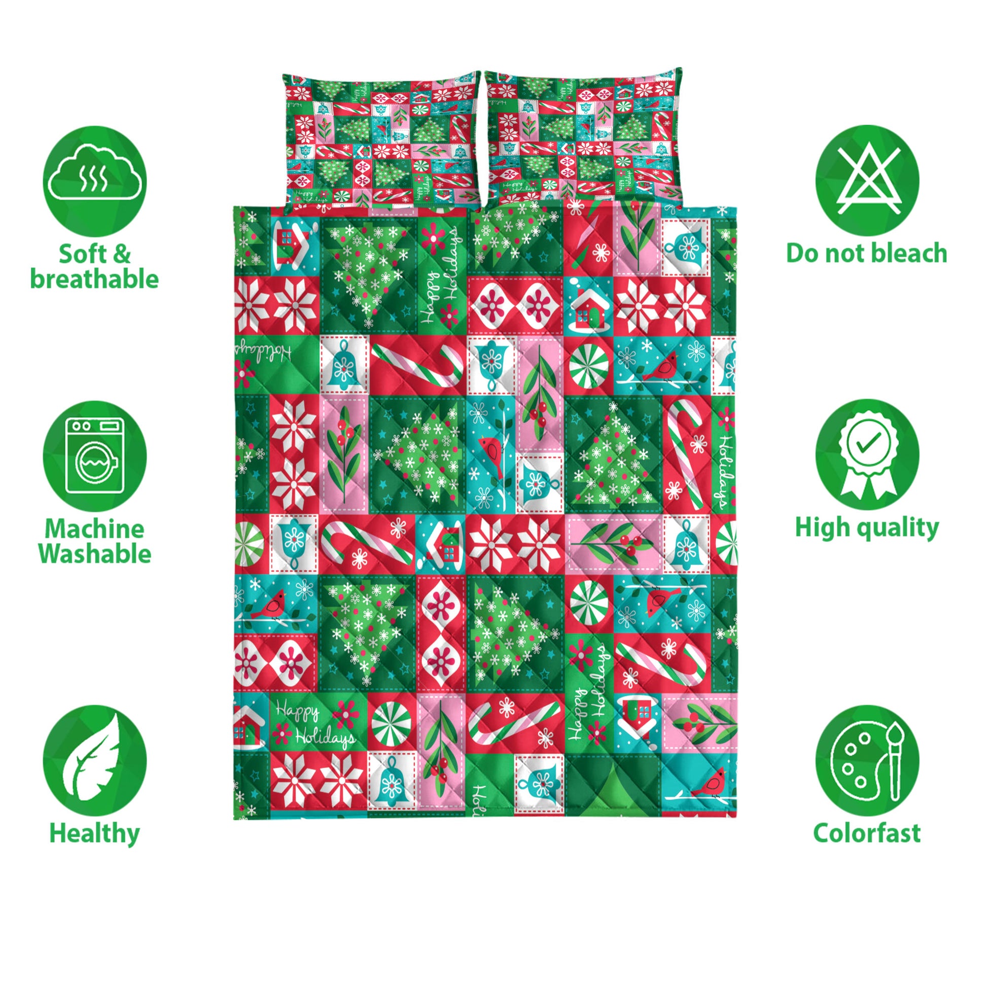 Ohaprints-Quilt-Bed-Set-Pillowcase-Christmas-Tree-Candy-Snowflake-Patchwork-Xmas-Holiday-Unique-Gifts-Blanket-Bedspread-Bedding-3917-Double (70'' x 80'')