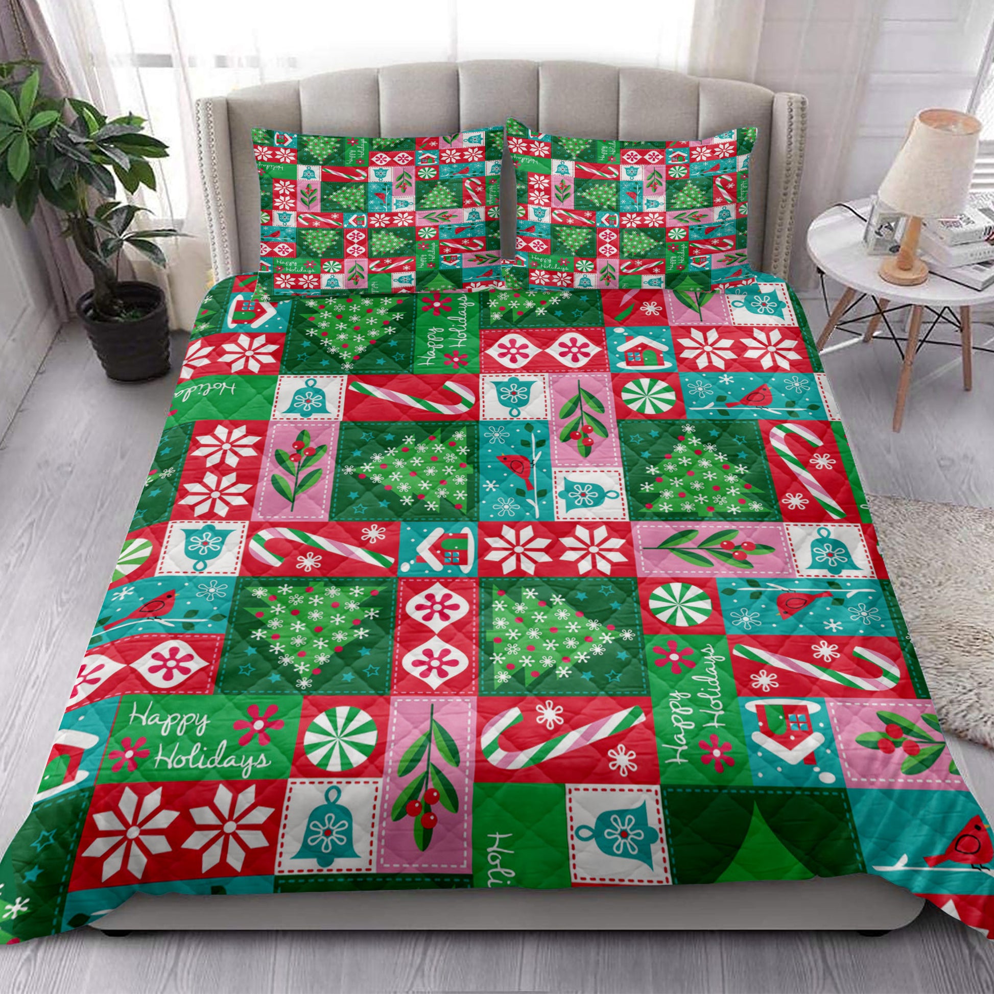 Ohaprints-Quilt-Bed-Set-Pillowcase-Christmas-Tree-Candy-Snowflake-Patchwork-Xmas-Holiday-Unique-Gifts-Blanket-Bedspread-Bedding-3917-King (90'' x 100'')