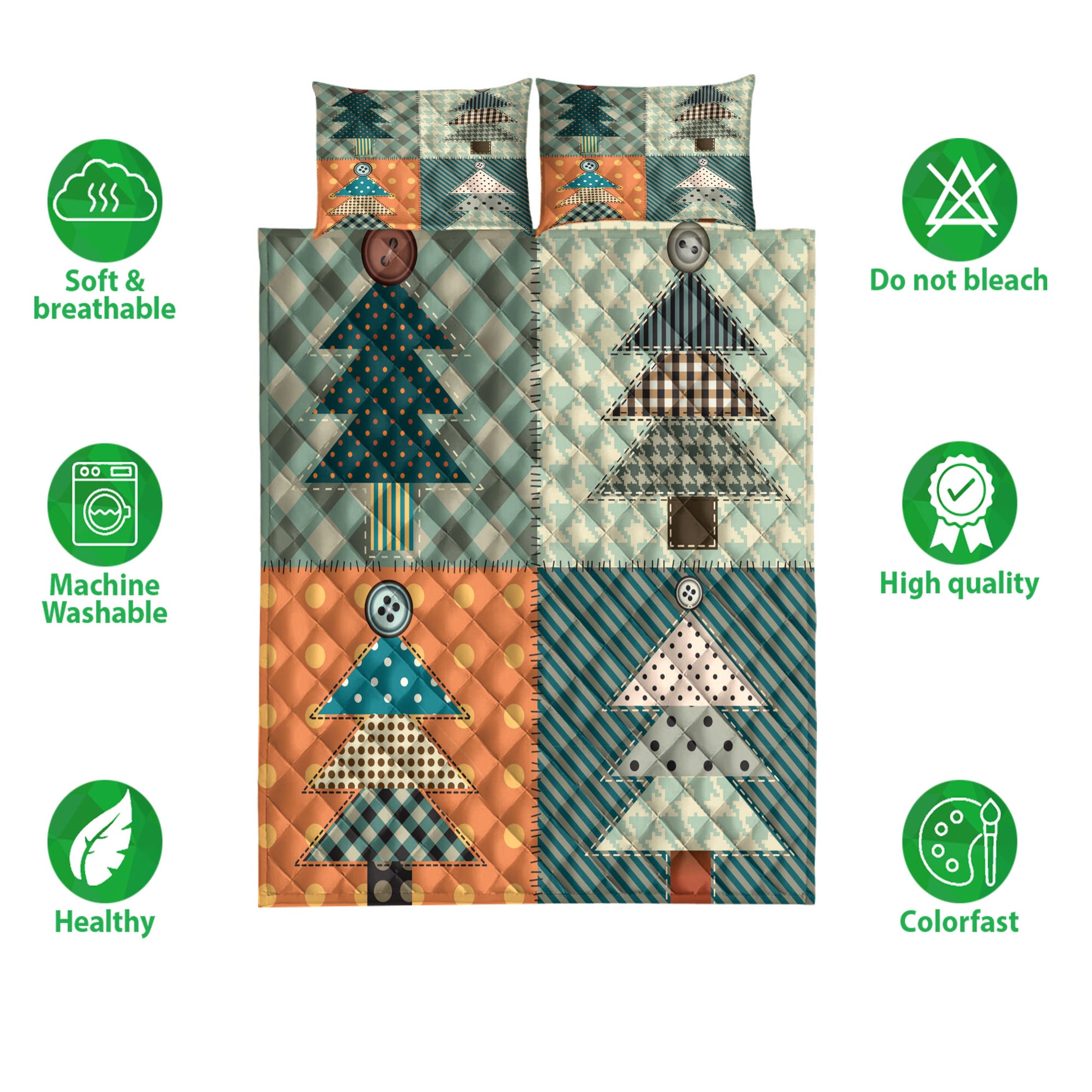 Ohaprints-Quilt-Bed-Set-Pillowcase-Christmas-Tree-Vintage-Plaid-Pattern-Xmas-Holiday-Unique-Gifts-Blanket-Bedspread-Bedding-3918-Double (70'' x 80'')