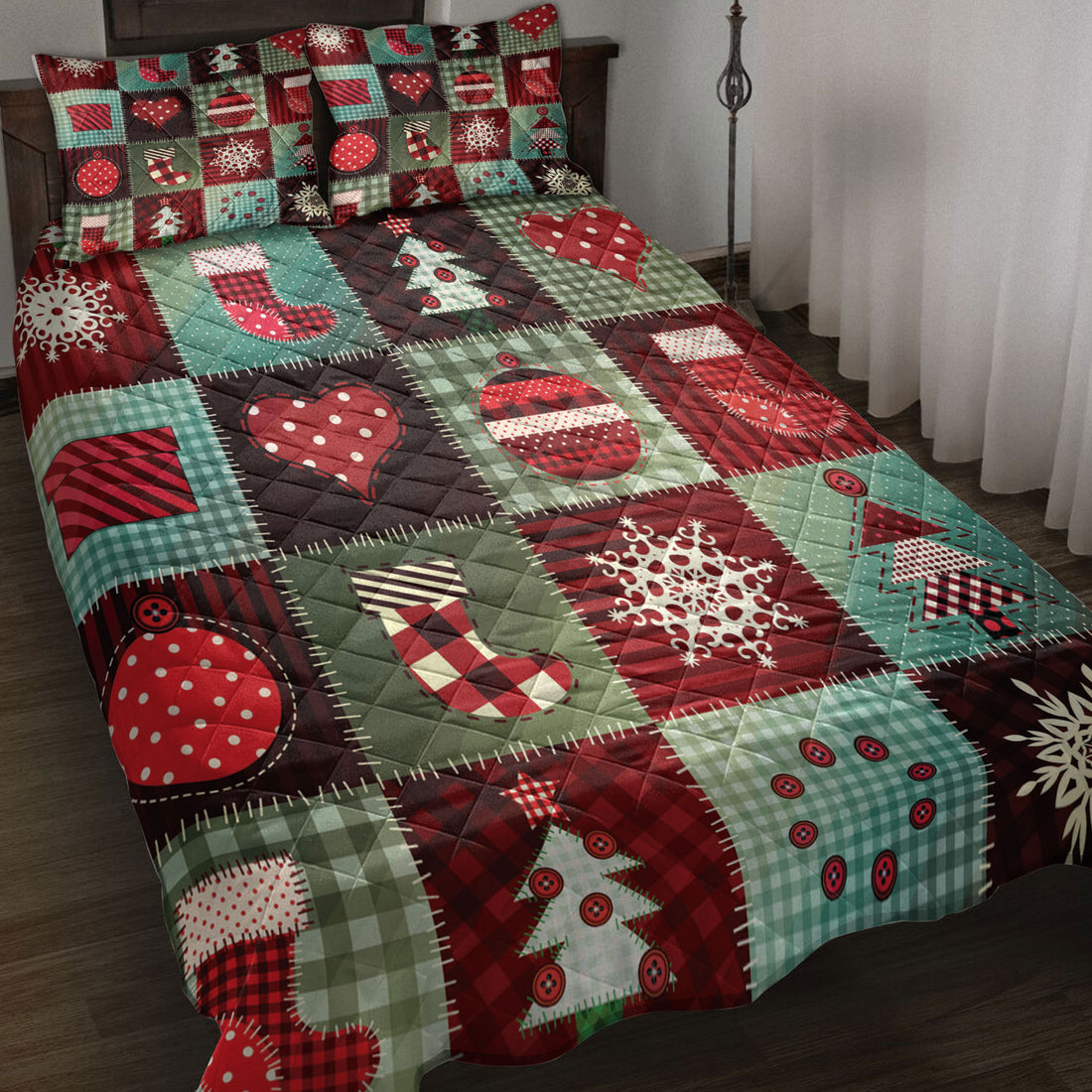 Ohaprints-Quilt-Bed-Set-Pillowcase-Cozy-Christmas-Patchwork-Snowflake-Xmas-Tree-Holiday-Unique-Gifts-Blanket-Bedspread-Bedding-3919-Throw (55'' x 60'')