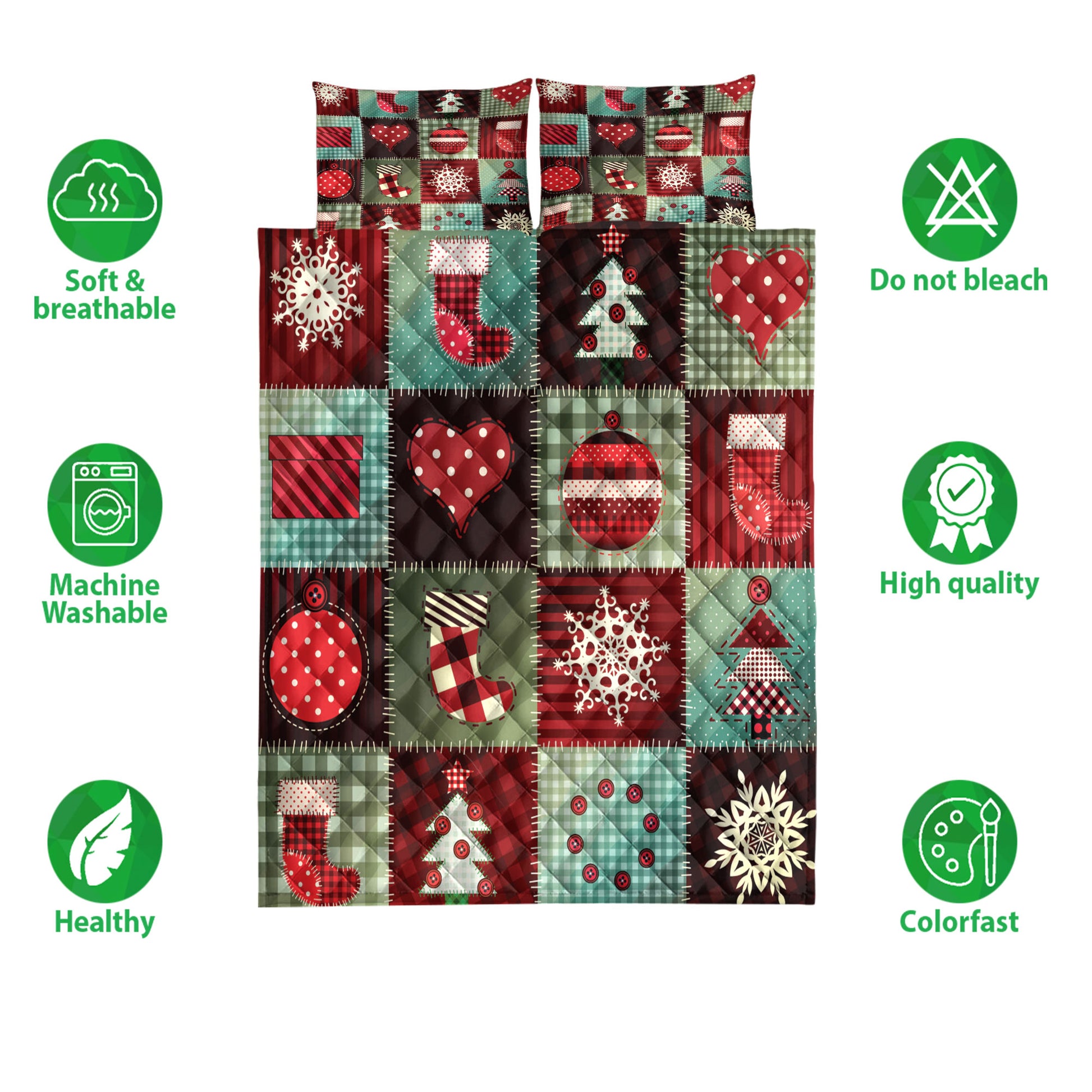 Ohaprints-Quilt-Bed-Set-Pillowcase-Cozy-Christmas-Patchwork-Snowflake-Xmas-Tree-Holiday-Unique-Gifts-Blanket-Bedspread-Bedding-3919-Double (70'' x 80'')