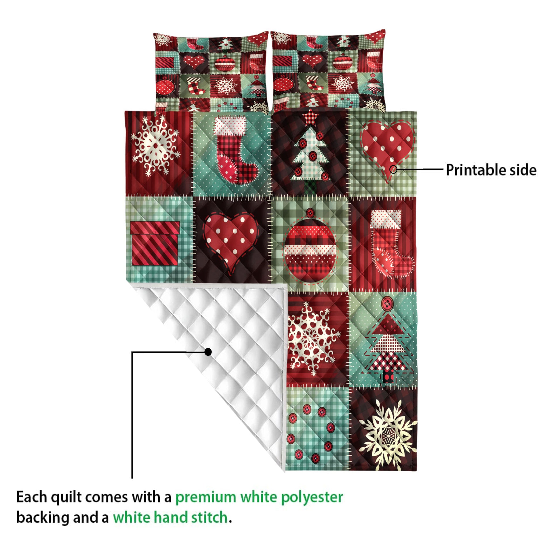 Ohaprints-Quilt-Bed-Set-Pillowcase-Cozy-Christmas-Patchwork-Snowflake-Xmas-Tree-Holiday-Unique-Gifts-Blanket-Bedspread-Bedding-3919-Queen (80'' x 90'')