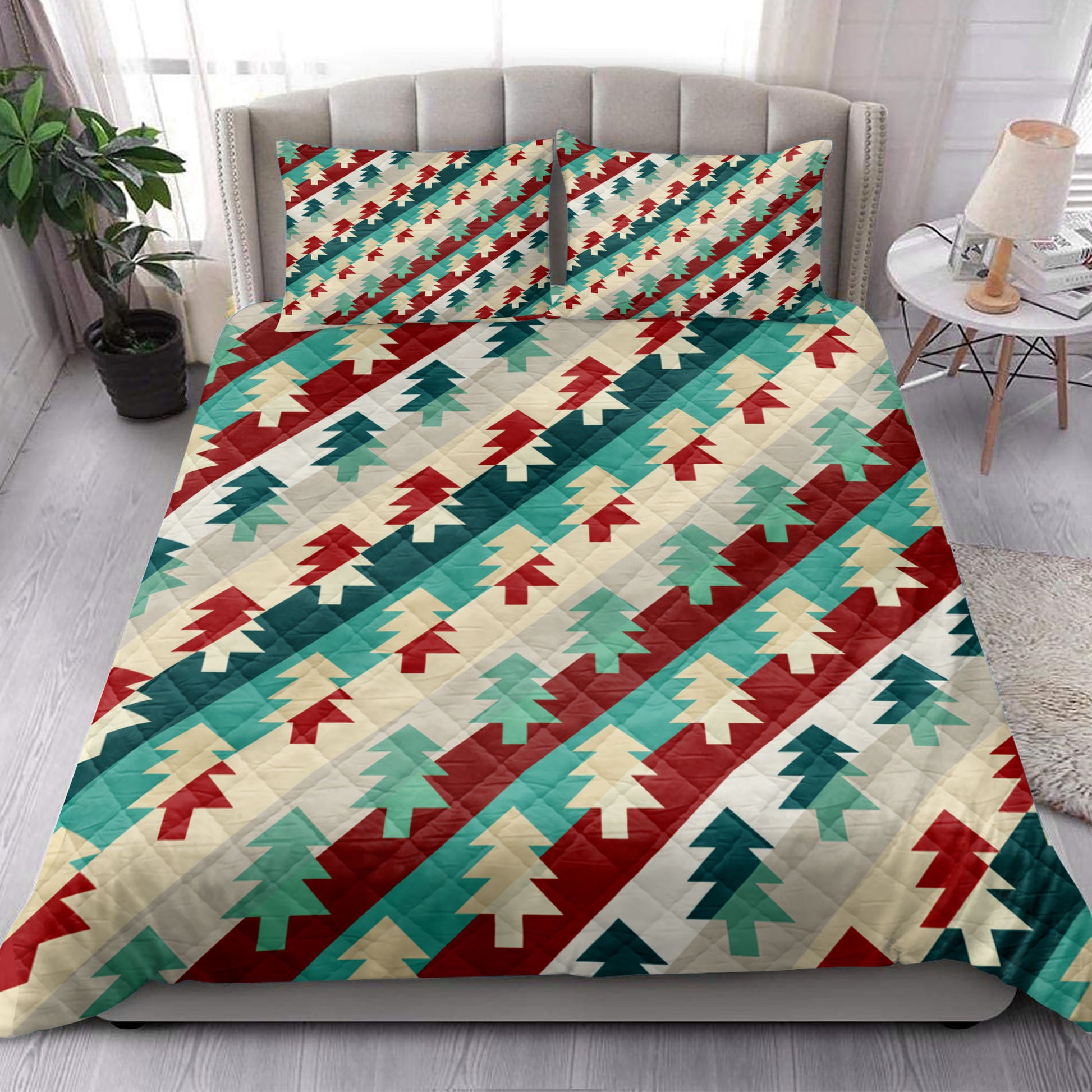 Ohaprints-Quilt-Bed-Set-Pillowcase-Christmas-Tree-Coloful-Xmas-Pattern-Holiday-Season-Unique-Gifts-Blanket-Bedspread-Bedding-3920-King (90'' x 100'')