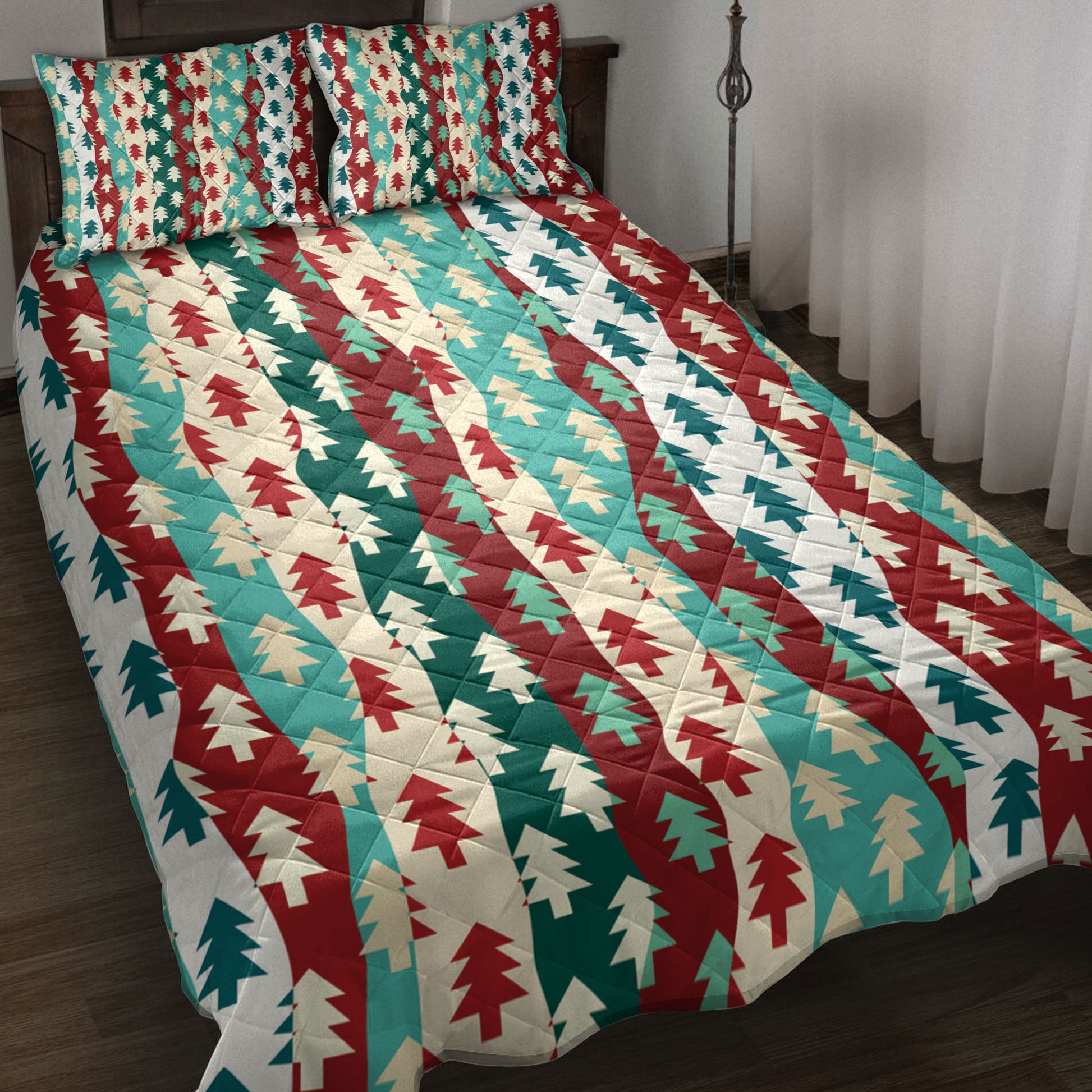 Ohaprints-Quilt-Bed-Set-Pillowcase-Christmas-Tree-Coloful-Xmas-Pattern-Holiday-Christmas-Unique-Gifts-Blanket-Bedspread-Bedding-3921-Throw (55'' x 60'')