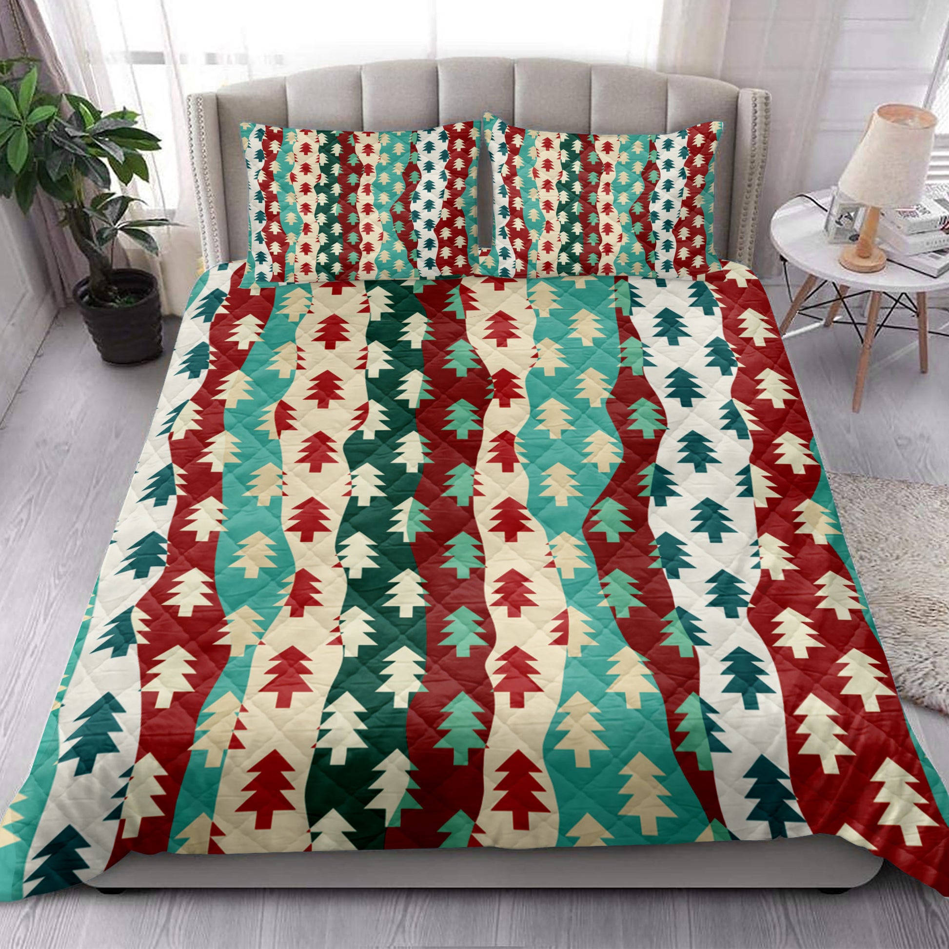 Ohaprints-Quilt-Bed-Set-Pillowcase-Christmas-Tree-Coloful-Xmas-Pattern-Holiday-Christmas-Unique-Gifts-Blanket-Bedspread-Bedding-3921-King (90'' x 100'')