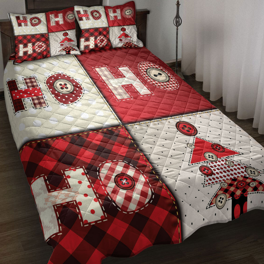 Ohaprints-Quilt-Bed-Set-Pillowcase-Christmas-Tree-Hohoho-Buffalo-Red-Plaid-Pattern-Xmas-Holiday-Unique-Blanket-Bedspread-Bedding-3923-Throw (55'' x 60'')