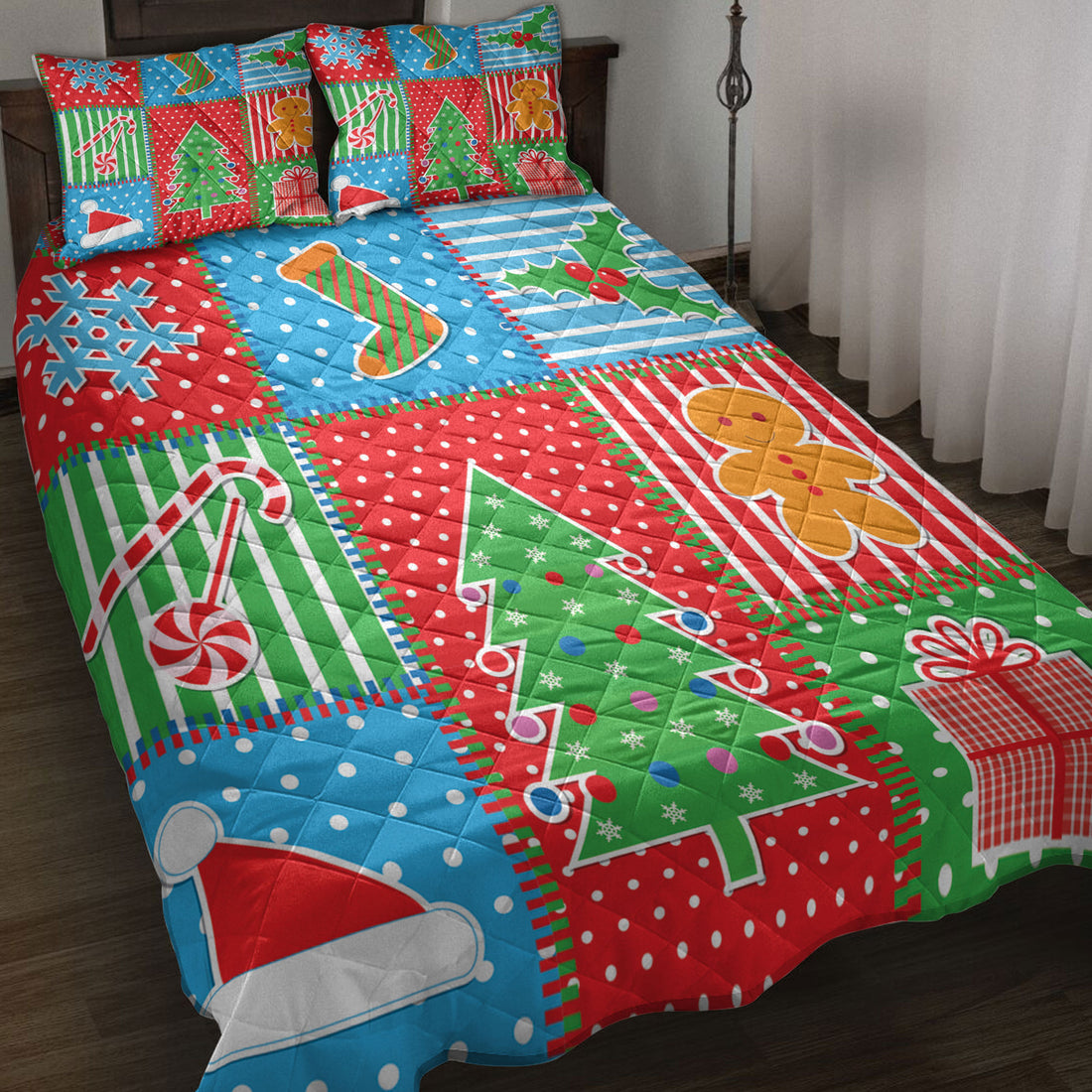 Ohaprints-Quilt-Bed-Set-Pillowcase-Merry-Christmas-Plaid-Xmas-Tree-Santa-Hat-Fsnowflake-Unique-Gifts-Blanket-Bedspread-Bedding-3924-Throw (55'' x 60'')