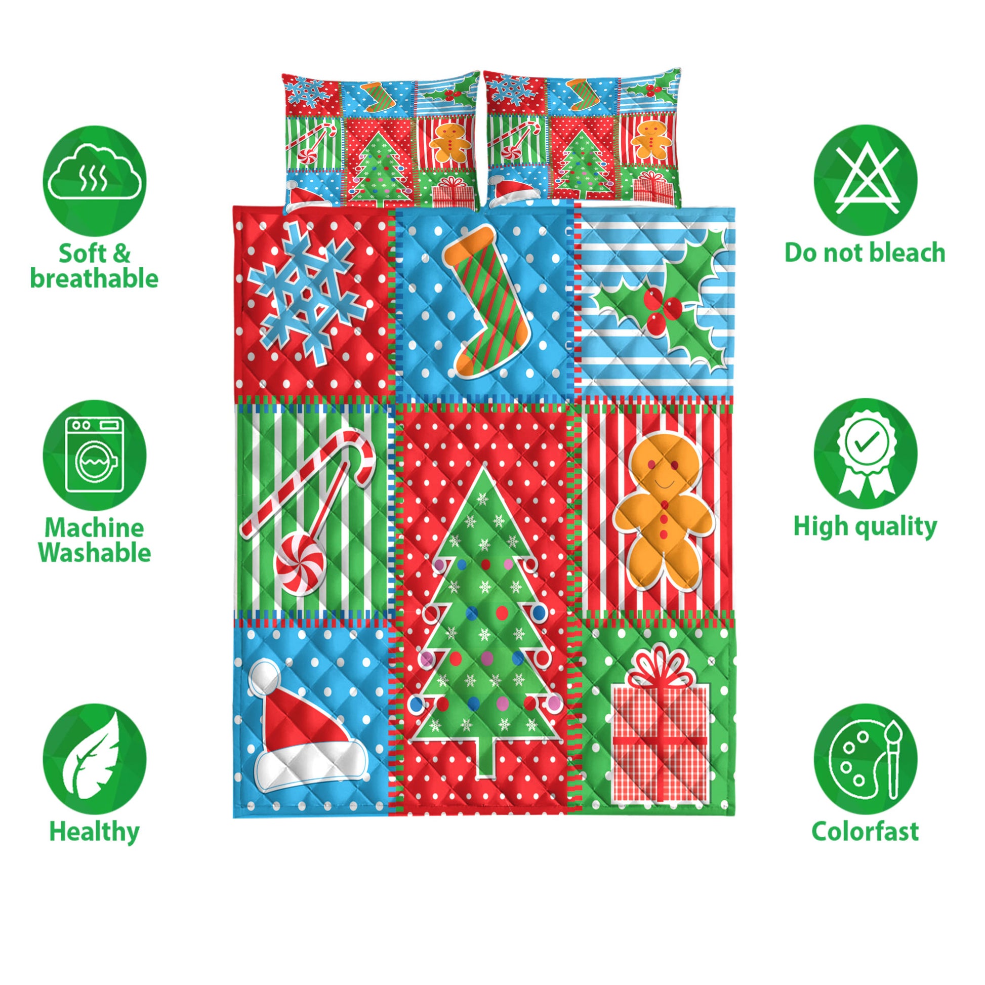 Ohaprints-Quilt-Bed-Set-Pillowcase-Merry-Christmas-Plaid-Xmas-Tree-Santa-Hat-Fsnowflake-Unique-Gifts-Blanket-Bedspread-Bedding-3924-Double (70'' x 80'')