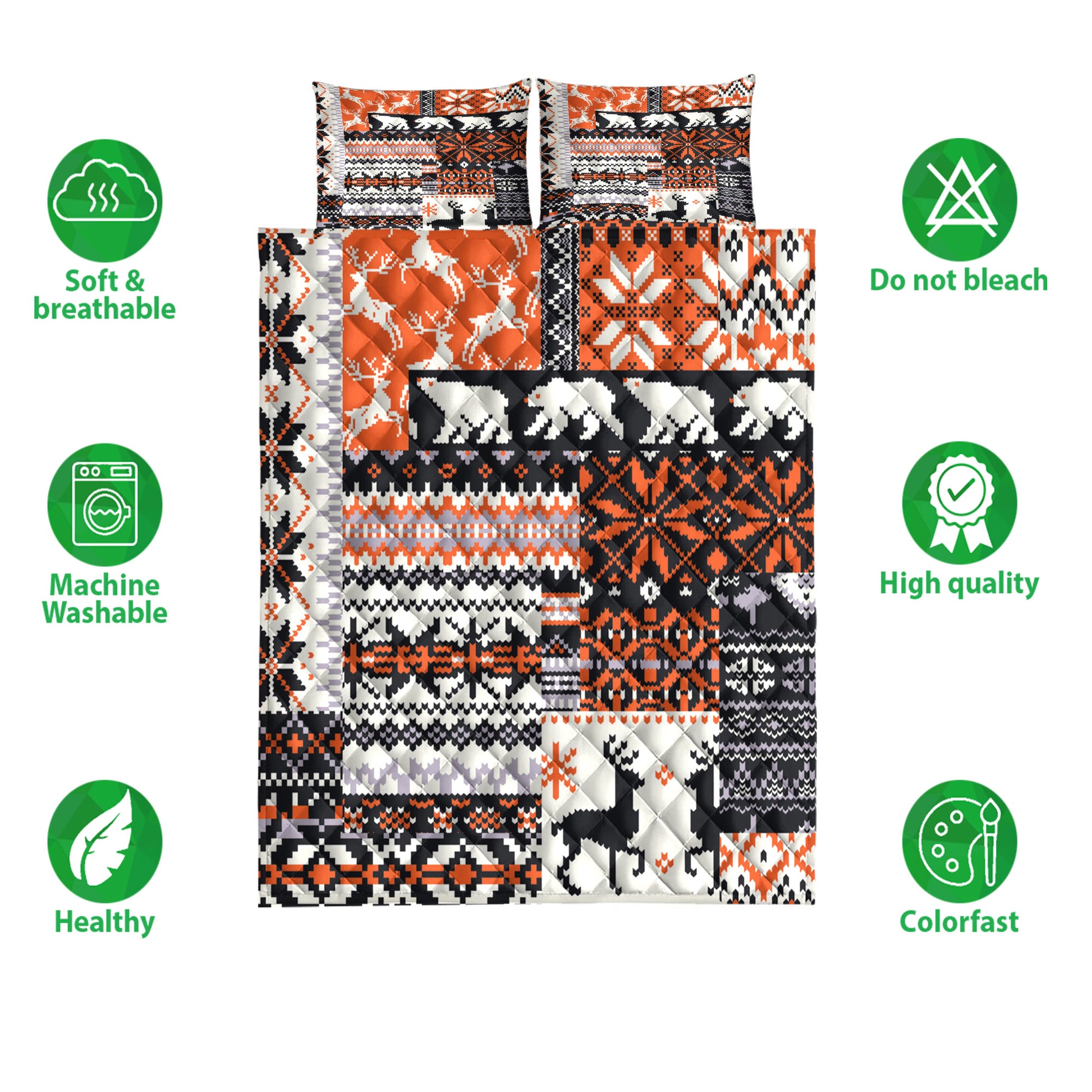 Ohaprints-Quilt-Bed-Set-Pillowcase-Christmas-Rustic-Cabin-Bear-Deer-Orange-Black-Plaid-Xmas-Holiday-Blanket-Bedspread-Bedding-3925-Double (70'' x 80'')