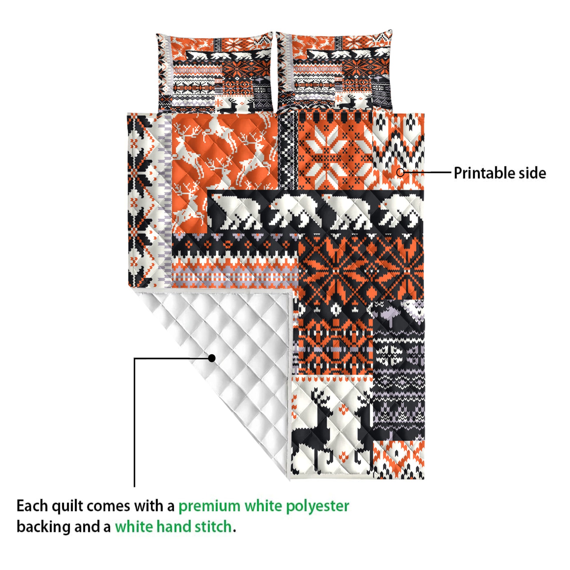 Ohaprints-Quilt-Bed-Set-Pillowcase-Christmas-Rustic-Cabin-Bear-Deer-Orange-Black-Plaid-Xmas-Holiday-Blanket-Bedspread-Bedding-3925-Queen (80'' x 90'')