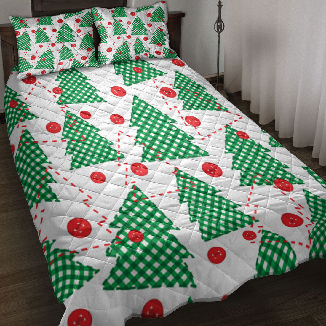 Ohaprints-Quilt-Bed-Set-Pillowcase-Christmas-Tree-Patchwork-Green-Pattern-Xmas-Holiday-Unique-Gifts-Blanket-Bedspread-Bedding-3926-Throw (55'' x 60'')