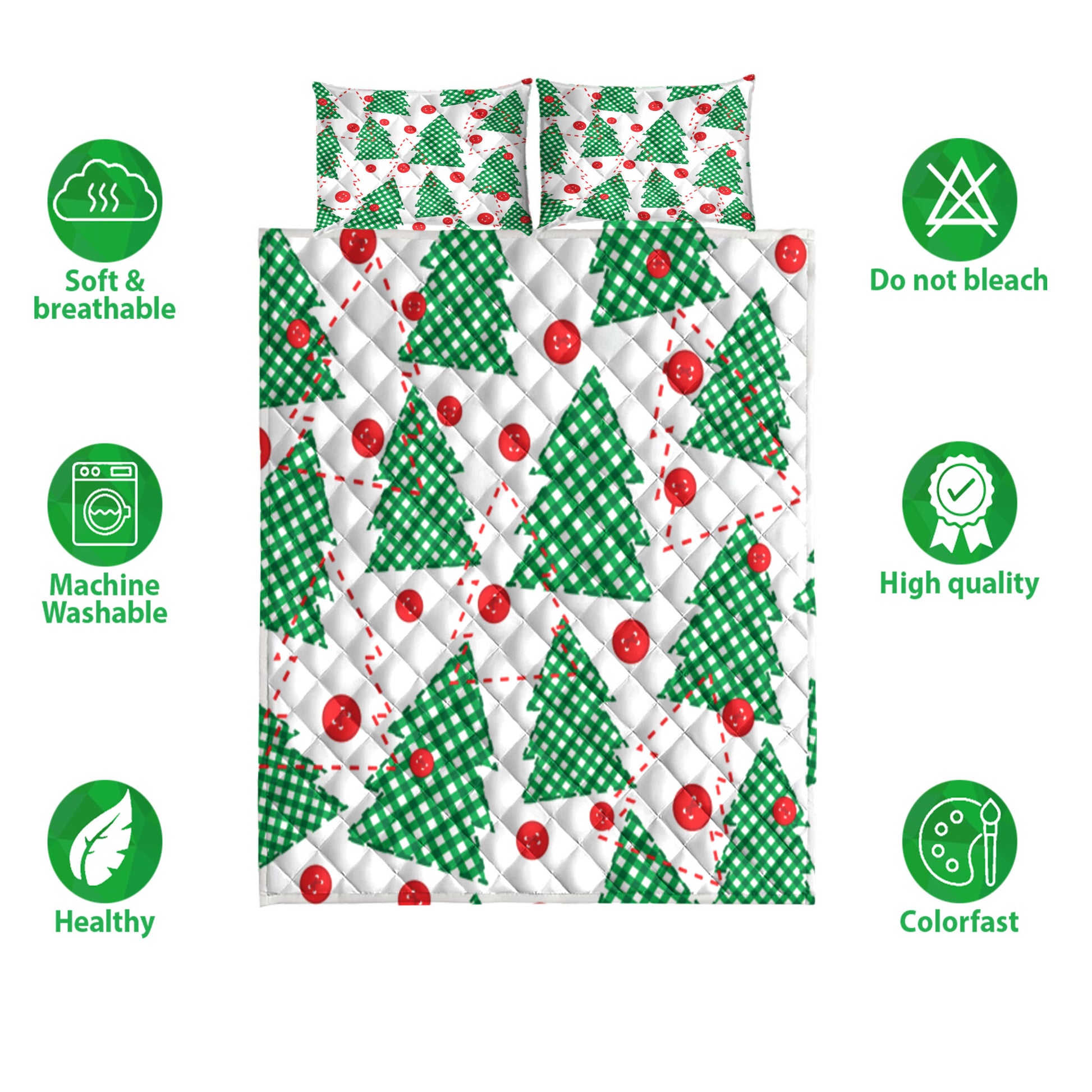 Ohaprints-Quilt-Bed-Set-Pillowcase-Christmas-Tree-Patchwork-Green-Pattern-Xmas-Holiday-Unique-Gifts-Blanket-Bedspread-Bedding-3926-Double (70'' x 80'')