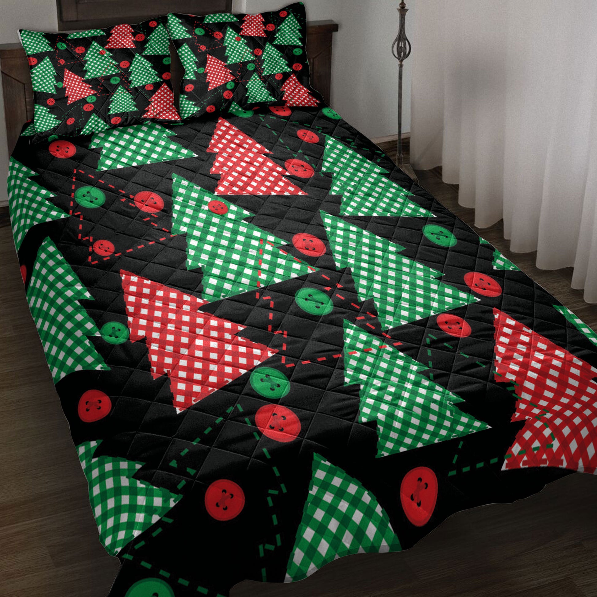 Ohaprints-Quilt-Bed-Set-Pillowcase-Christmas-Tree-Red-Green-Plaid-Pattern-Xmas-Holiday-Unique-Gifts-Blanket-Bedspread-Bedding-3927-Throw (55'' x 60'')