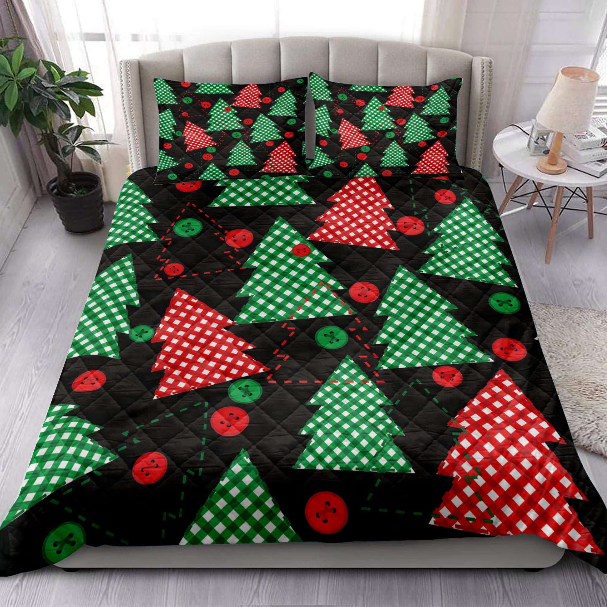 Ohaprints-Quilt-Bed-Set-Pillowcase-Christmas-Tree-Red-Green-Plaid-Pattern-Xmas-Holiday-Unique-Gifts-Blanket-Bedspread-Bedding-3927-King (90'' x 100'')