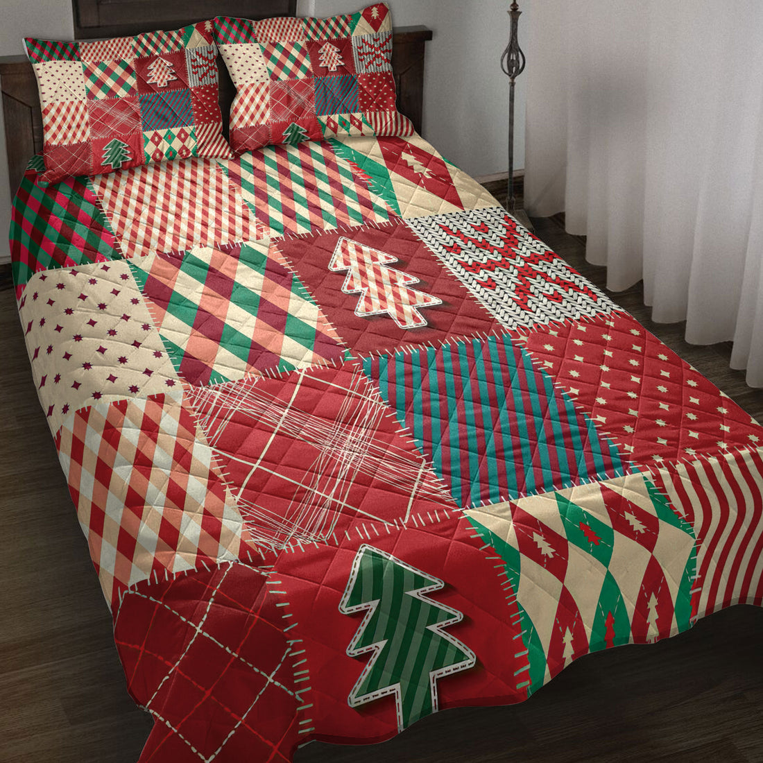 Ohaprints-Quilt-Bed-Set-Pillowcase-Christmas-Quilting-Pattern-Red-Plaid-Xmas-Holiday-Unique-Gifts-Blanket-Bedspread-Bedding-3930-Throw (55'' x 60'')