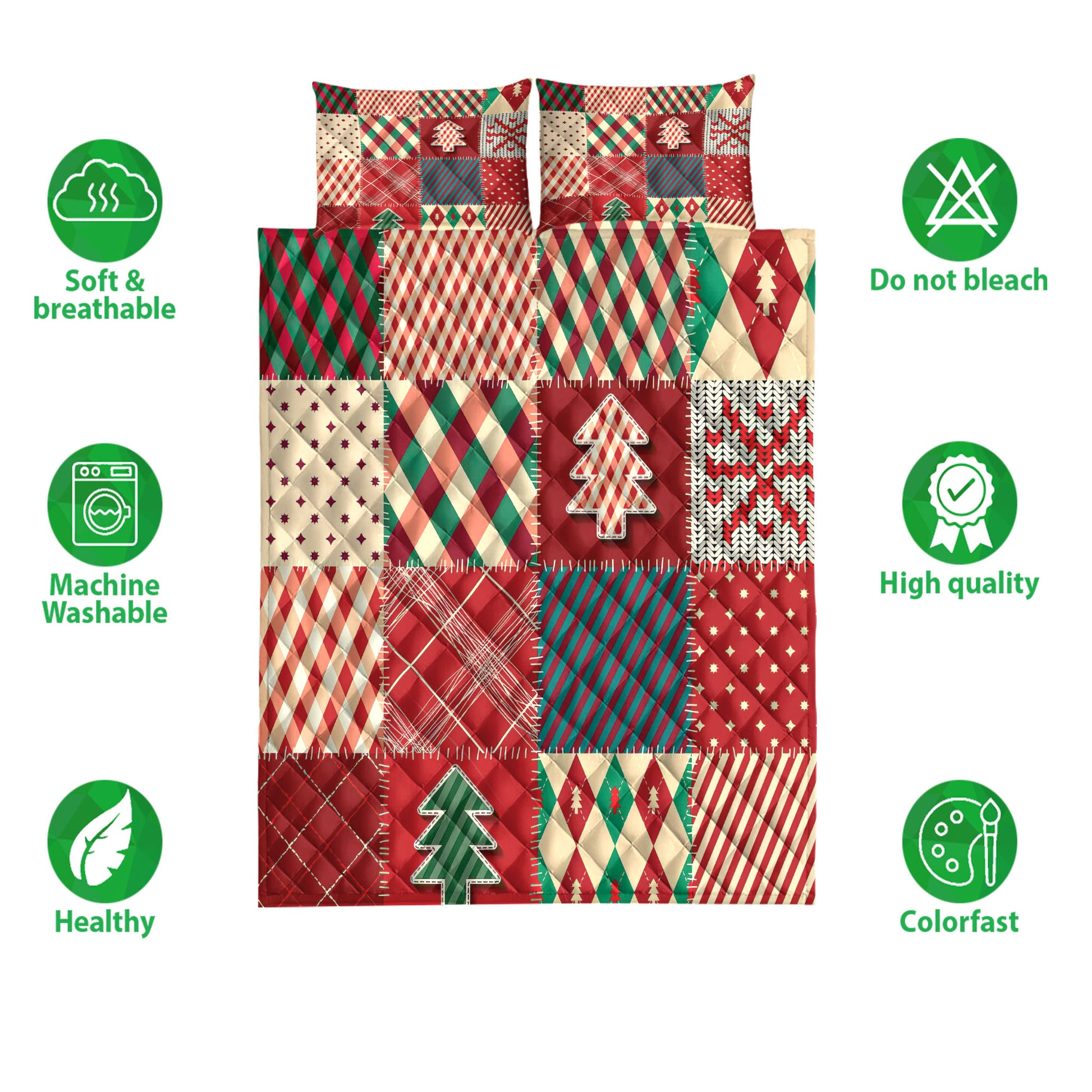 Ohaprints-Quilt-Bed-Set-Pillowcase-Christmas-Quilting-Pattern-Red-Plaid-Xmas-Holiday-Unique-Gifts-Blanket-Bedspread-Bedding-3930-Double (70'' x 80'')