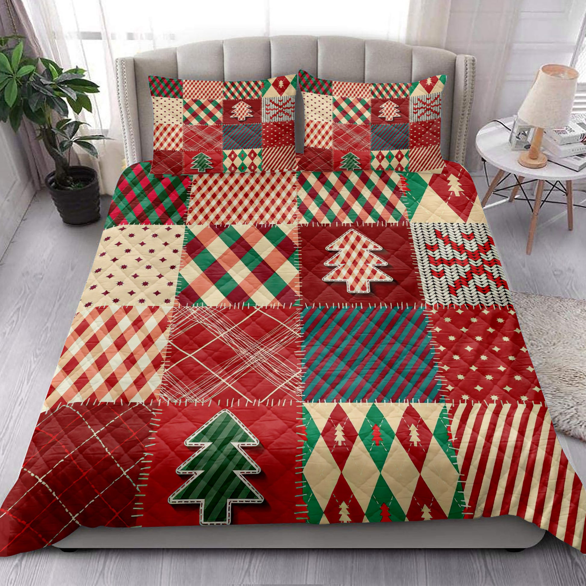 Ohaprints-Quilt-Bed-Set-Pillowcase-Christmas-Quilting-Pattern-Red-Plaid-Xmas-Holiday-Unique-Gifts-Blanket-Bedspread-Bedding-3930-King (90'' x 100'')