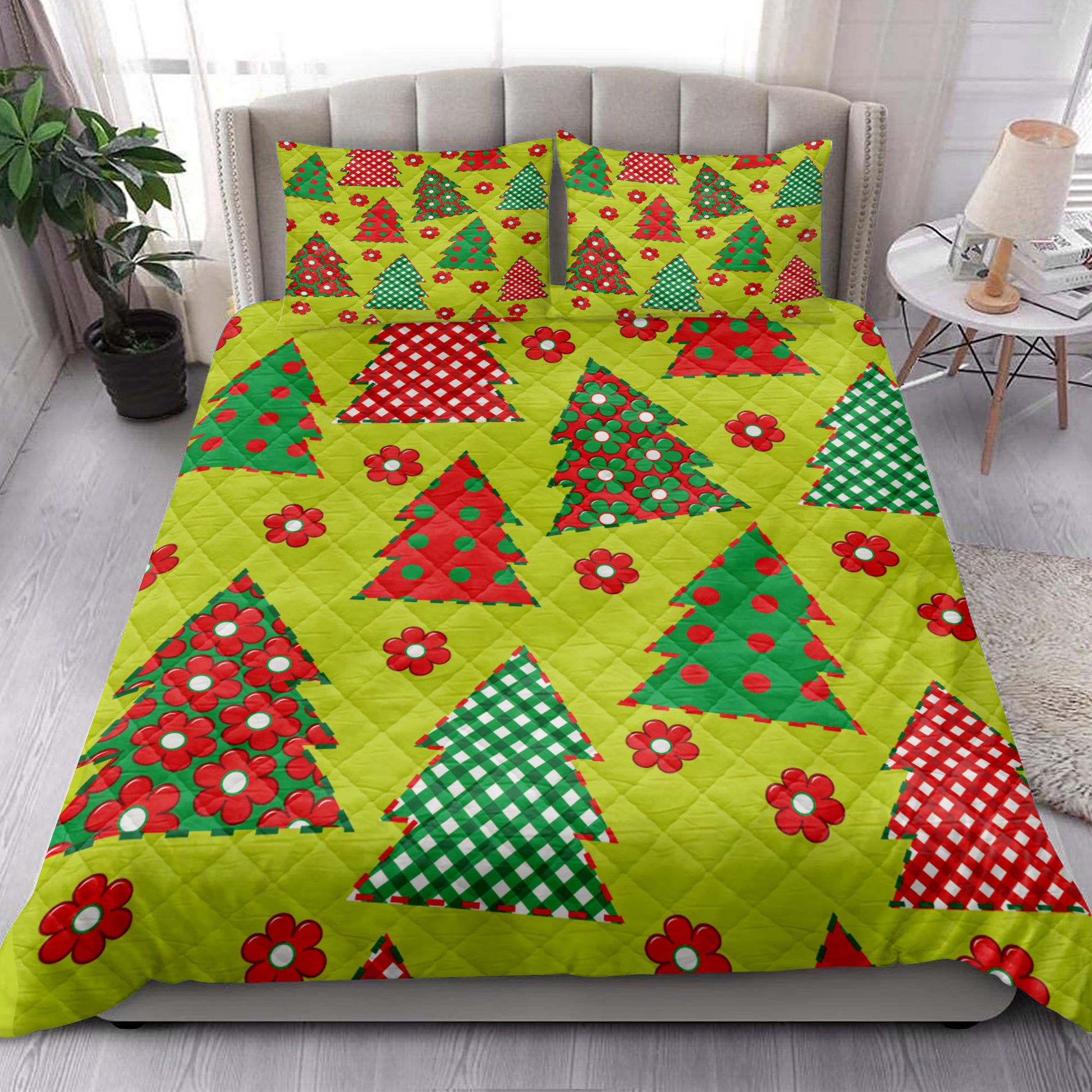 Ohaprints-Quilt-Bed-Set-Pillowcase-Christmas-Wrapping-Paper-Flower-Red-Plaid-Xmas-Holiday-Unique-Gifts-Blanket-Bedspread-Bedding-3931-King (90'' x 100'')